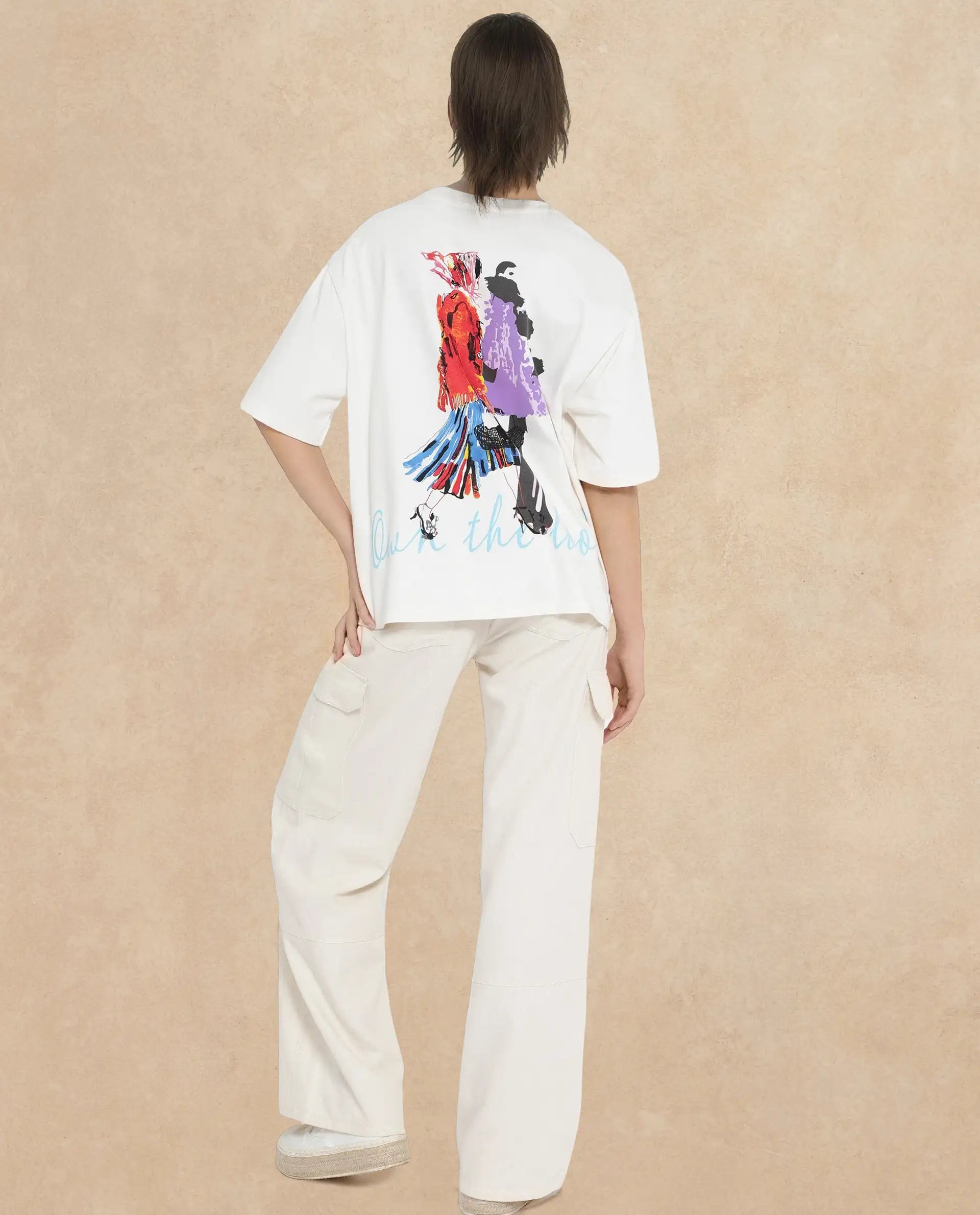 Rareism Women Mindy Off White Cotton Fabric Short Sleeve Crew Neck Solid T-Shirt