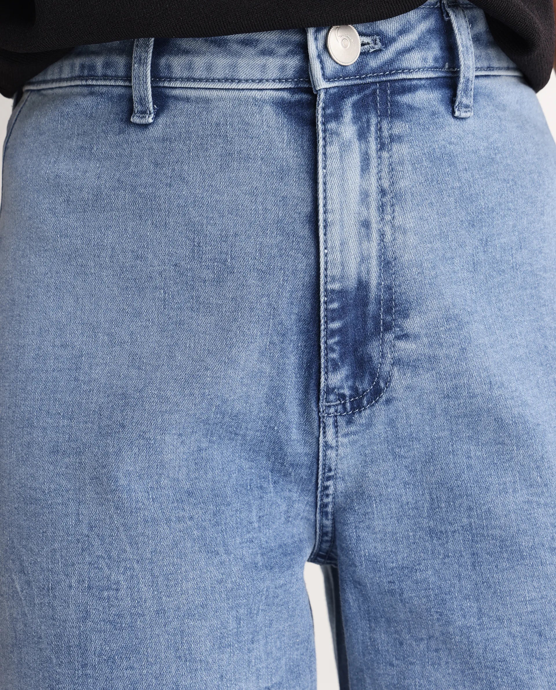 Rareism Women's Miniko Light Blue Cotton Blend Plain Ankle Length Effortless Wide Jeans