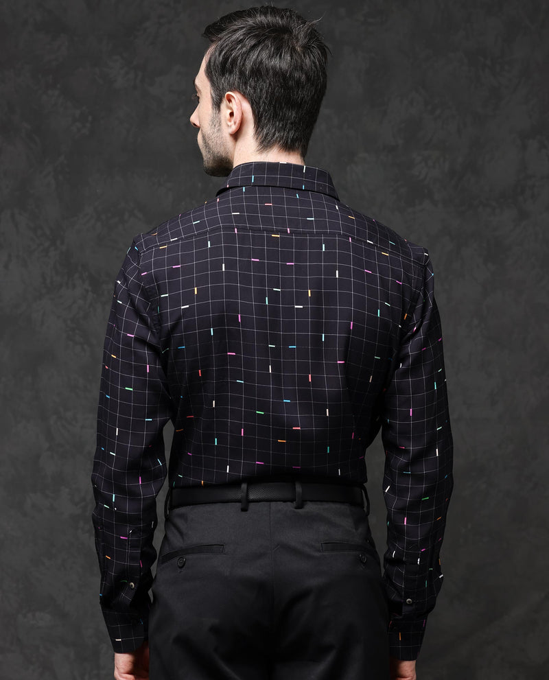 Rare Rabbit Mens Minor Black Viscose Fabric Full Sleeve Geometric Print Shirt