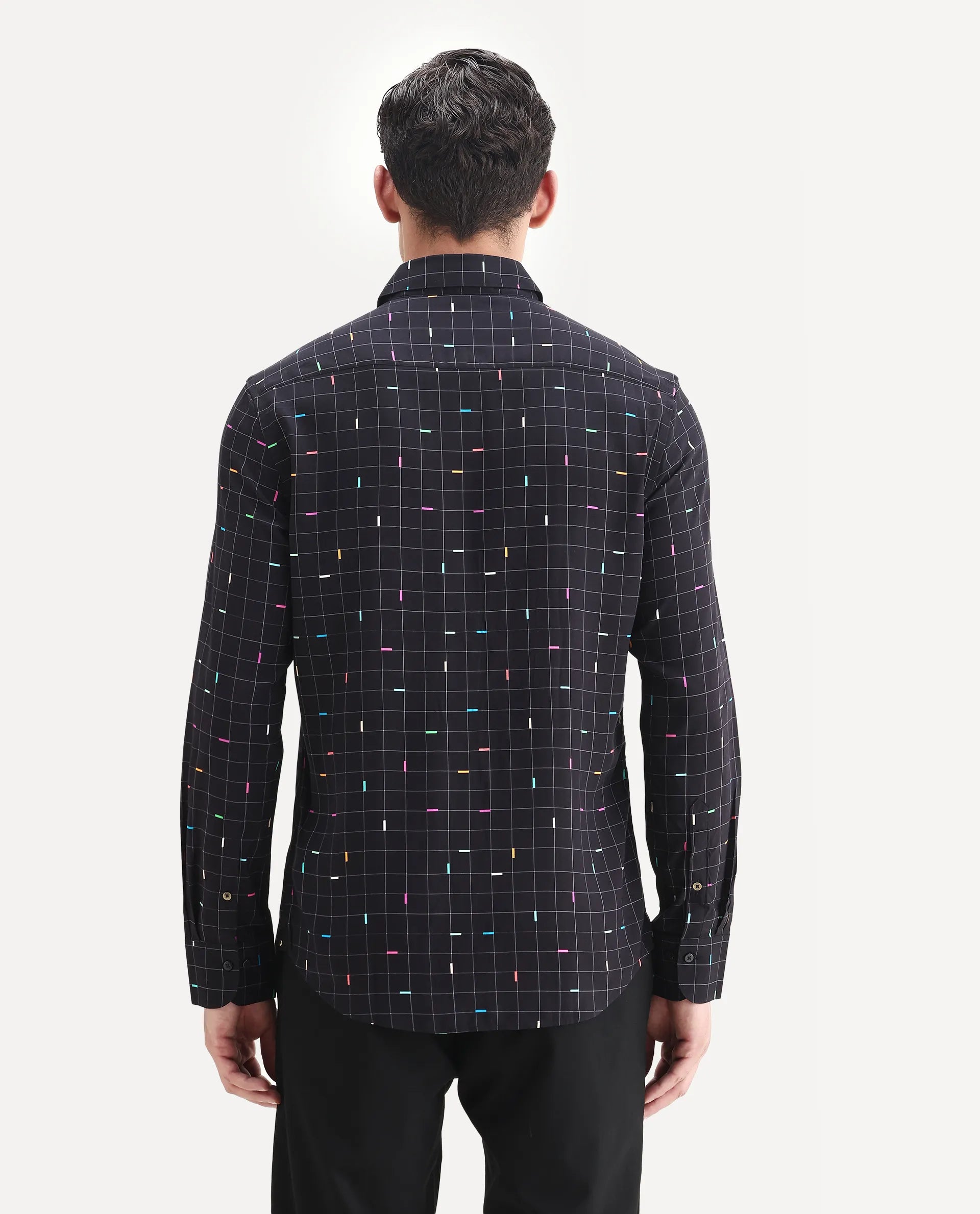 Rare Rabbit Men's Minor Black Viscose Geometric Print Regular Fit Full Sleeve Collared Shirt