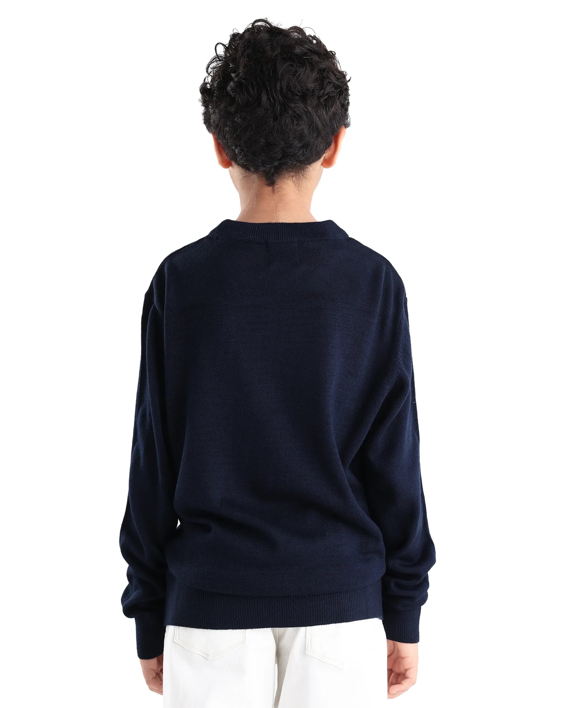 Rare Ones Kids Mipo Navy Acrylic Slip-On Closure Monogram Print Regular Fit Sweater