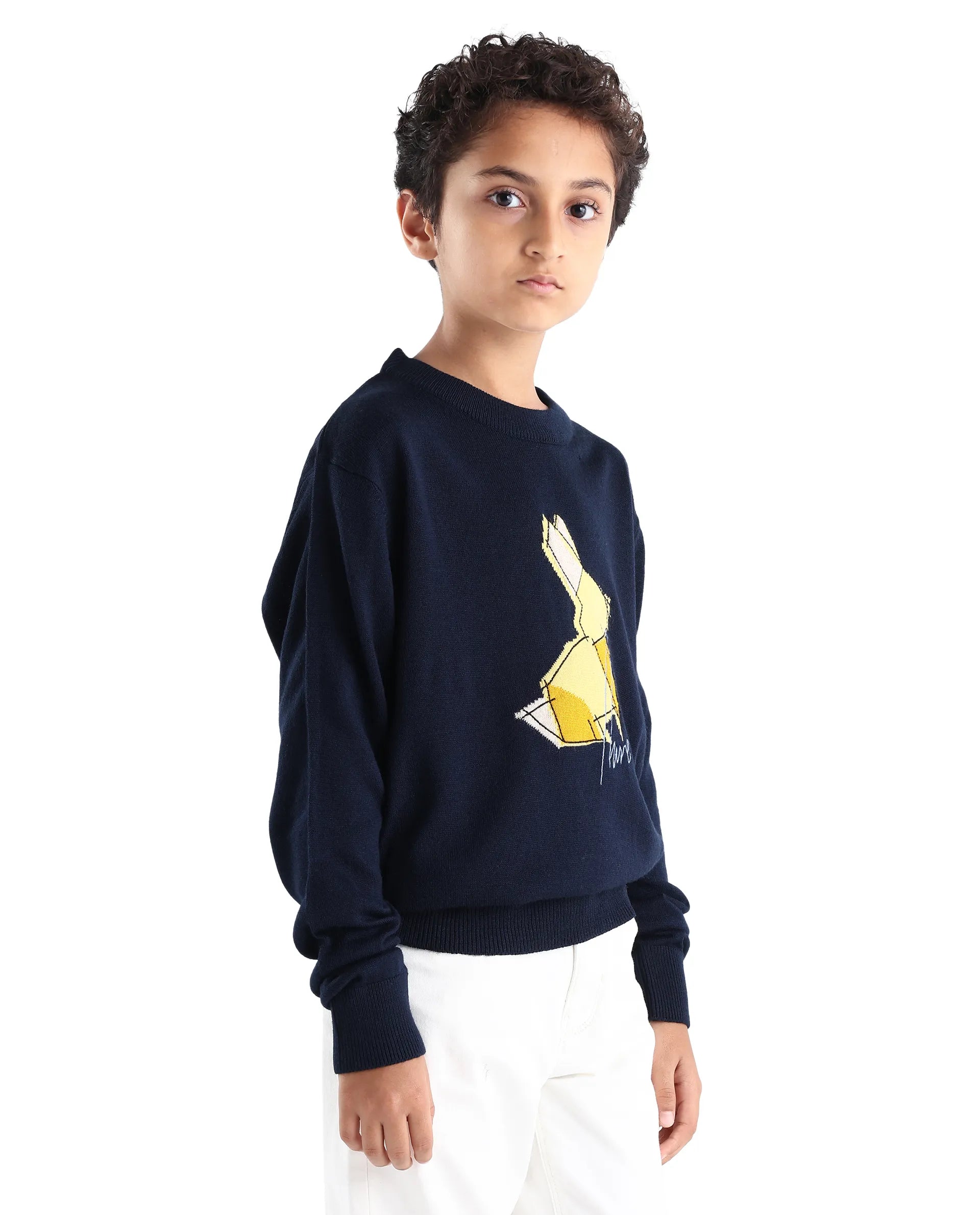 Rare Ones Kids Mipo Navy Acrylic Slip-On Closure Monogram Print Regular Fit Sweater