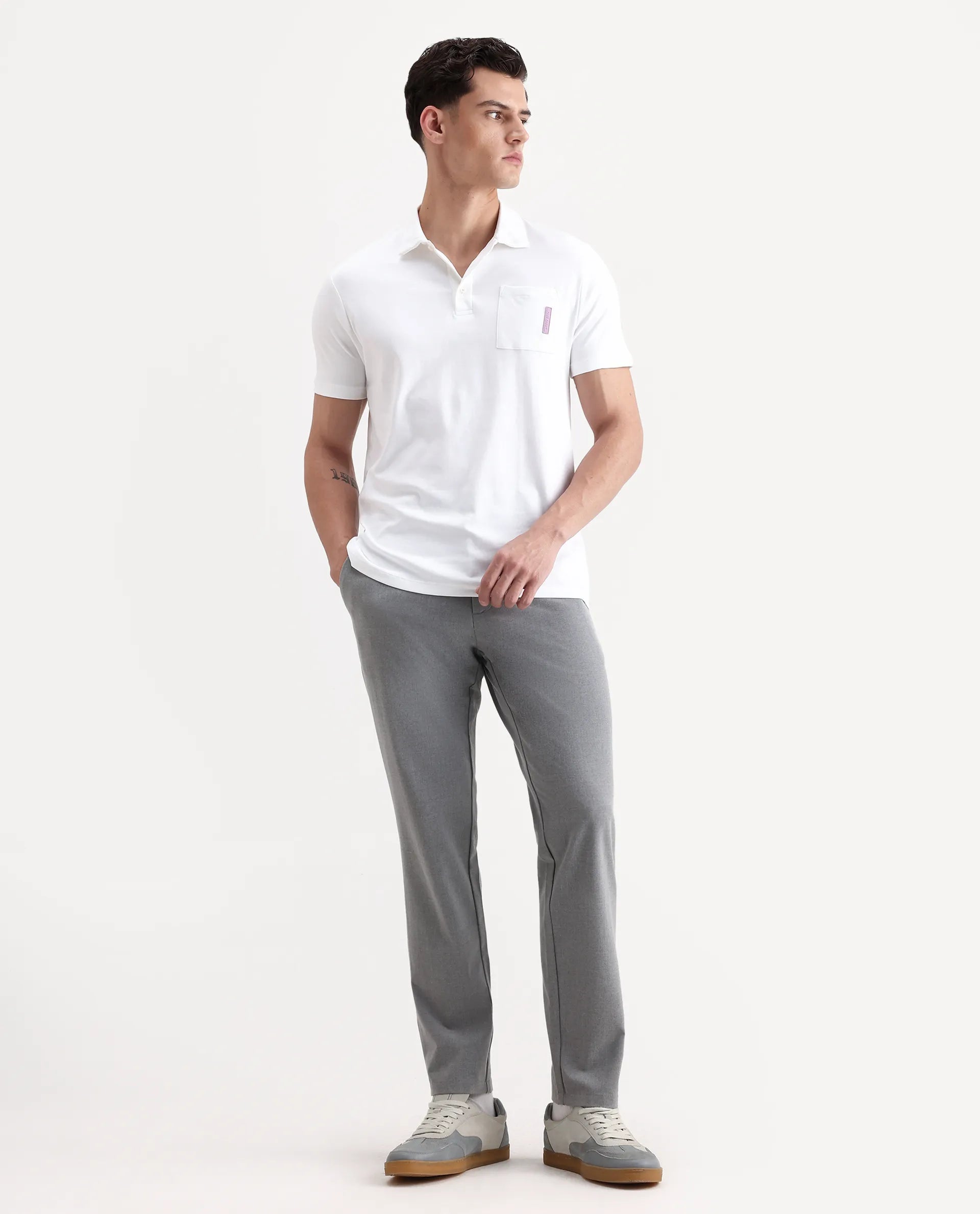 Rare Rabbit Men's Mirim White Cotton Plain Regular Fit Half Sleeve Polo