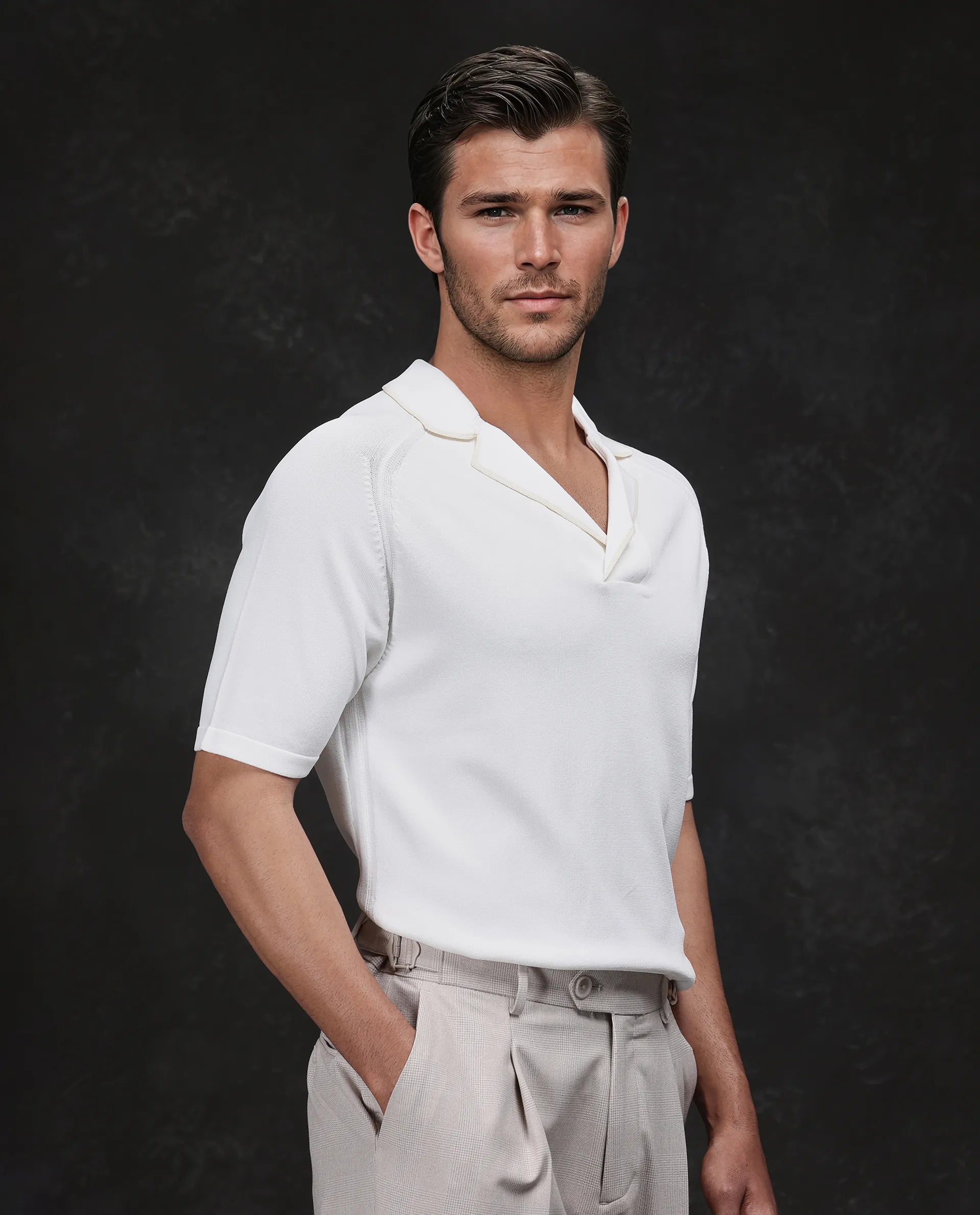 Rare Rabbit Men's Miri Off White Cotton Plain Regular Fit Half Sleeve Polo