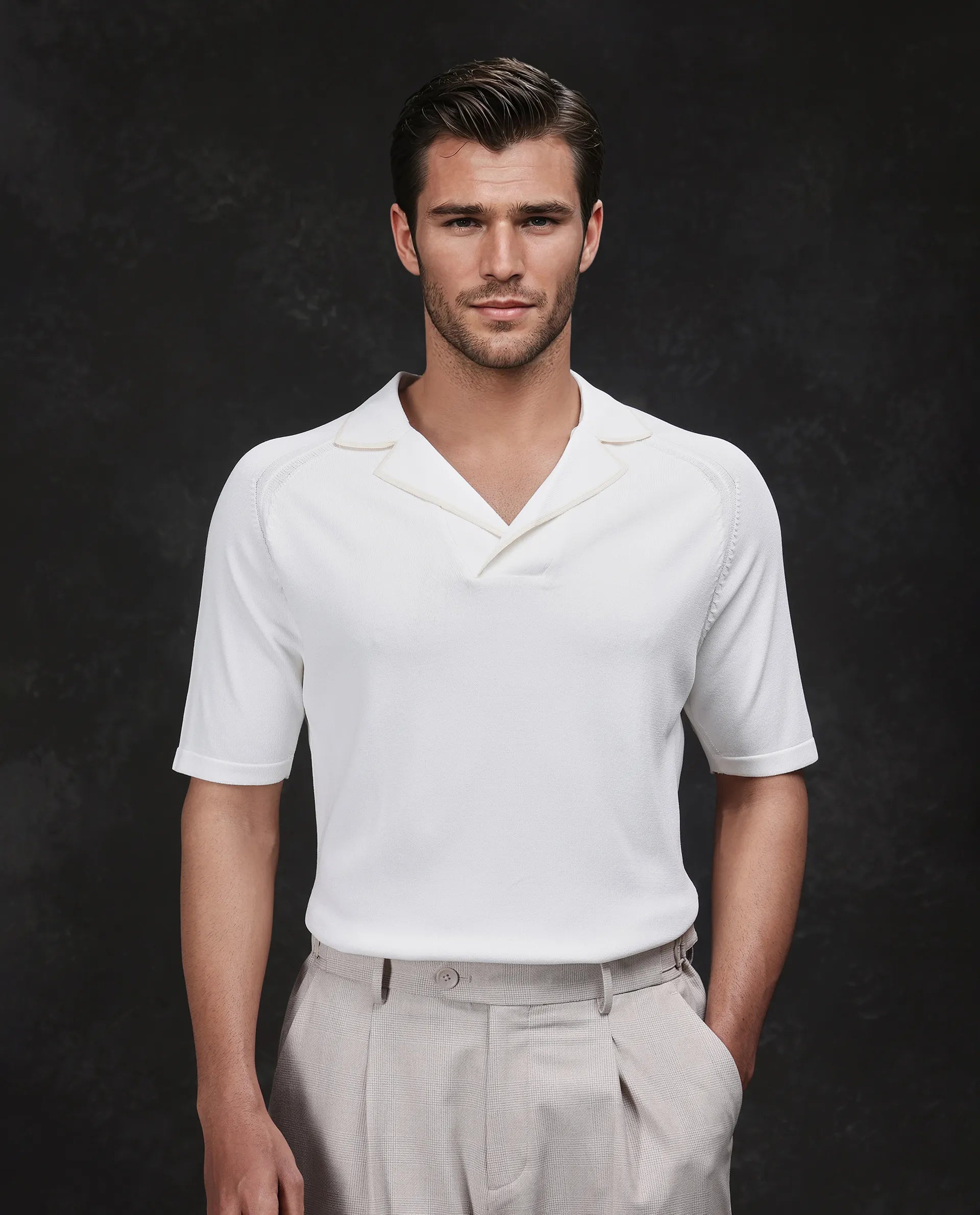 Rare Rabbit Men's Miri Off White Cotton Plain Regular Fit Half Sleeve Polo