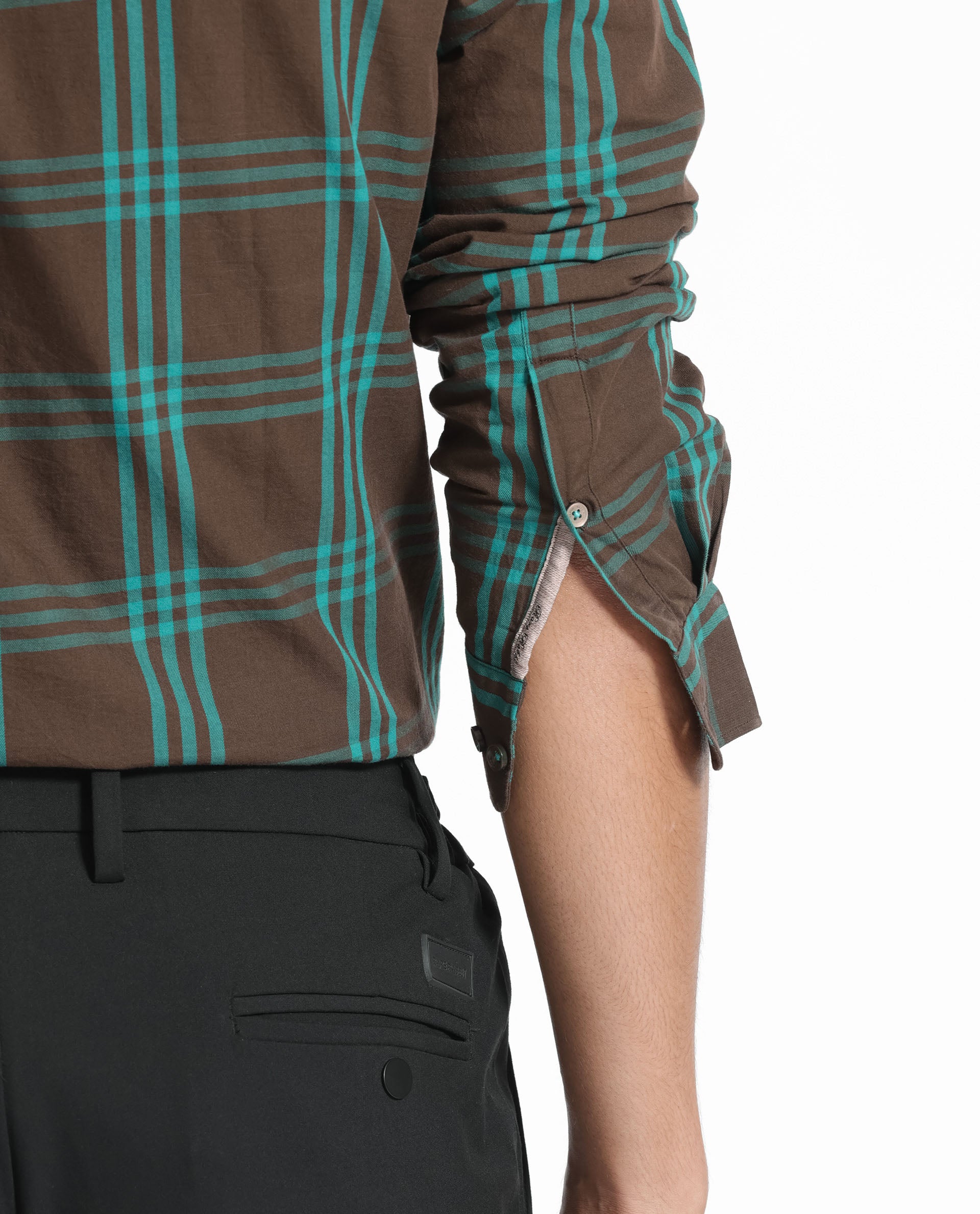 Rare Rabbit Men's Missys Brown Cotton Fabric Full Sleeves Checks Shirt