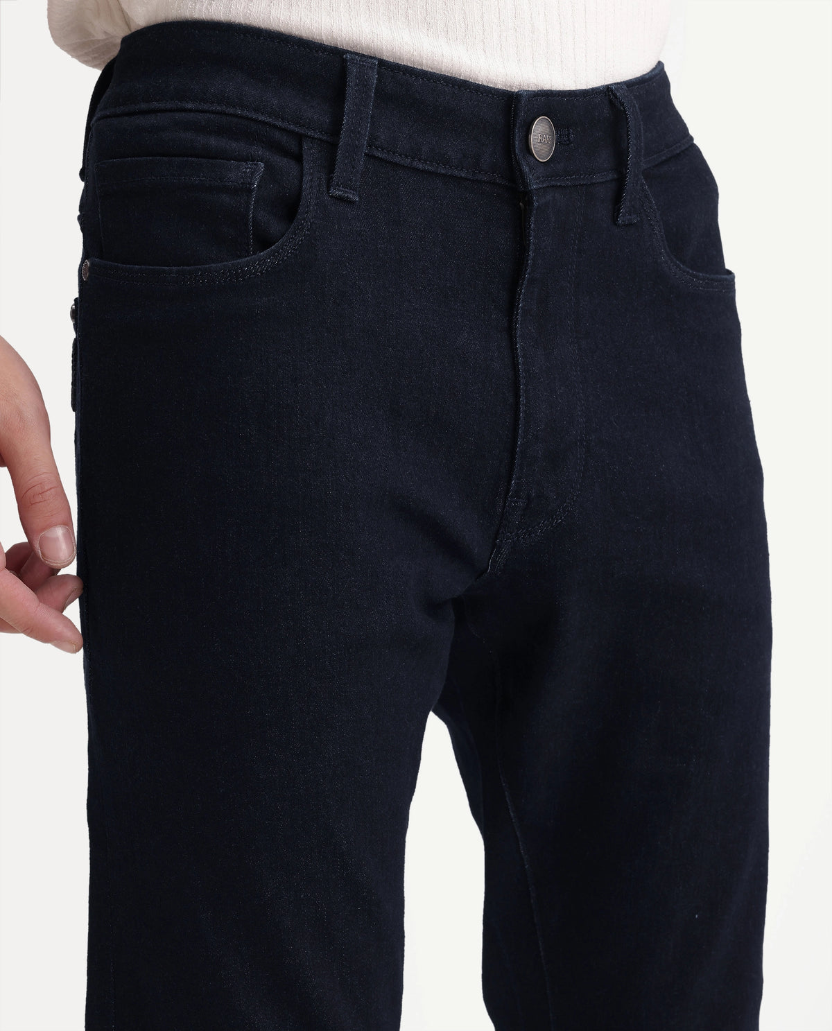 Rare Rabbit Men's Mist Dark Navy Cotton Blend Hawk Slim Plain Jeans