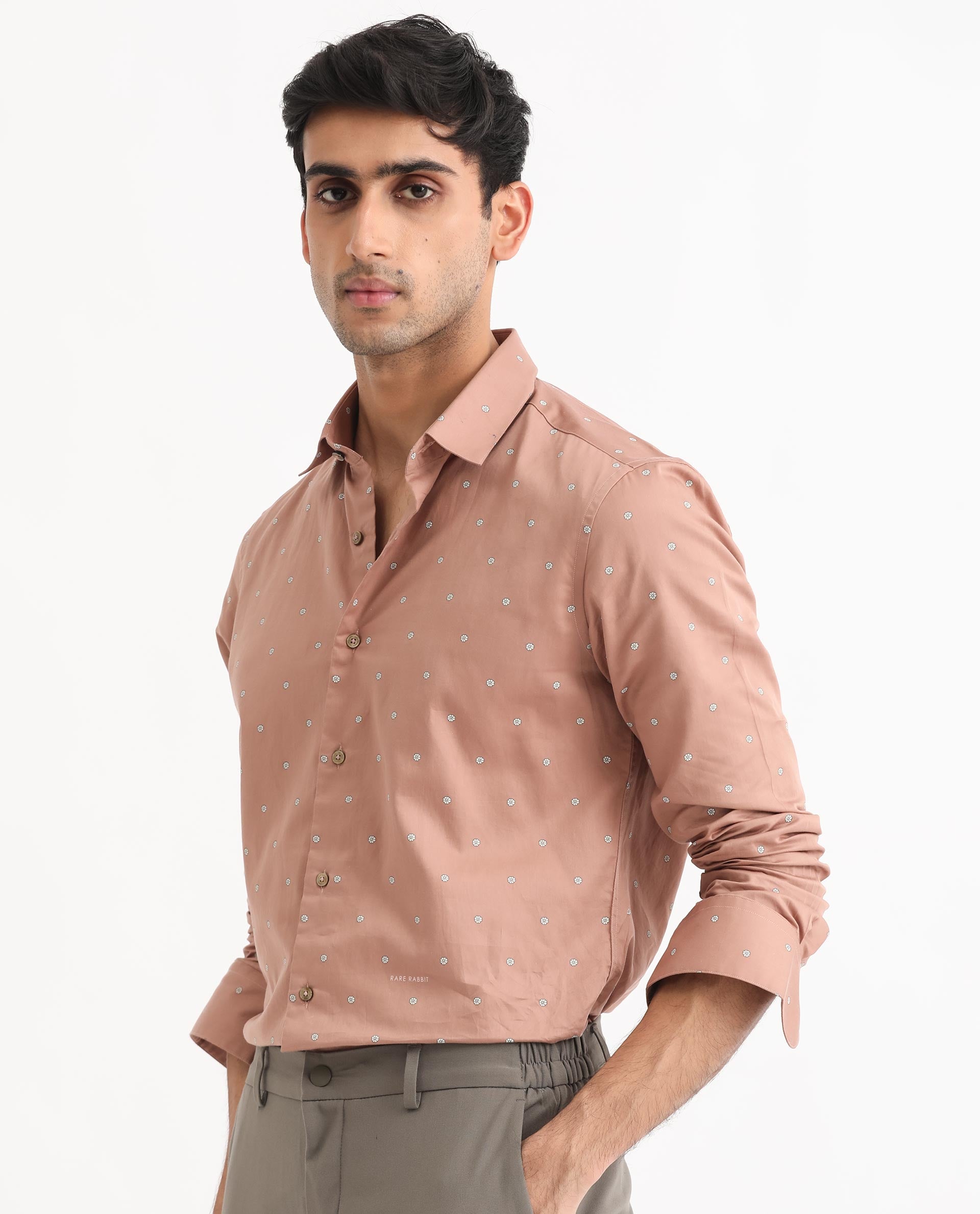 Rare Rabbit Men's Mita Pink Cotton Fabric Floral Print Full Sleeves Shirt