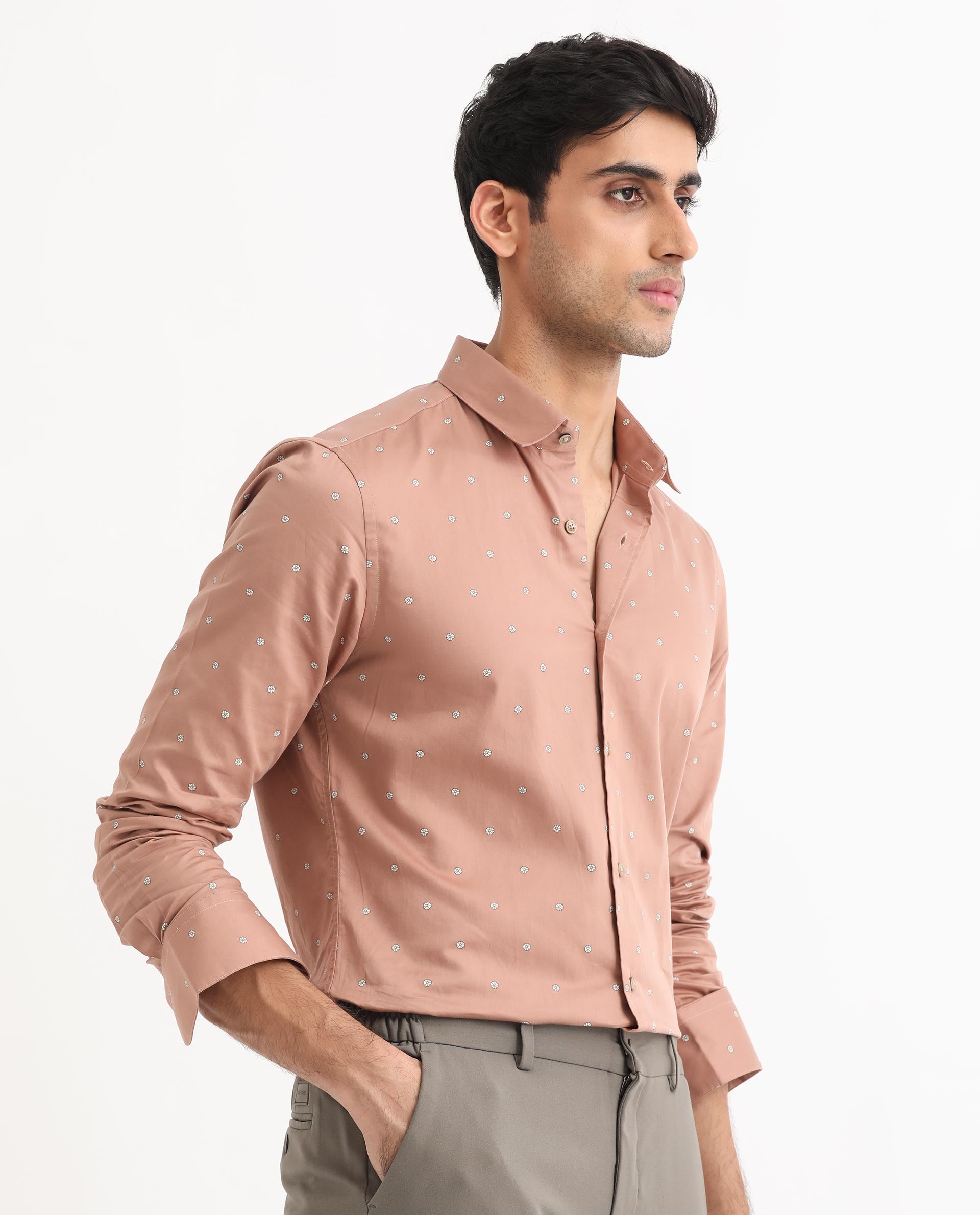 Rare Rabbit Men's Mita Pink Cotton Fabric Floral Print Full Sleeves Shirt