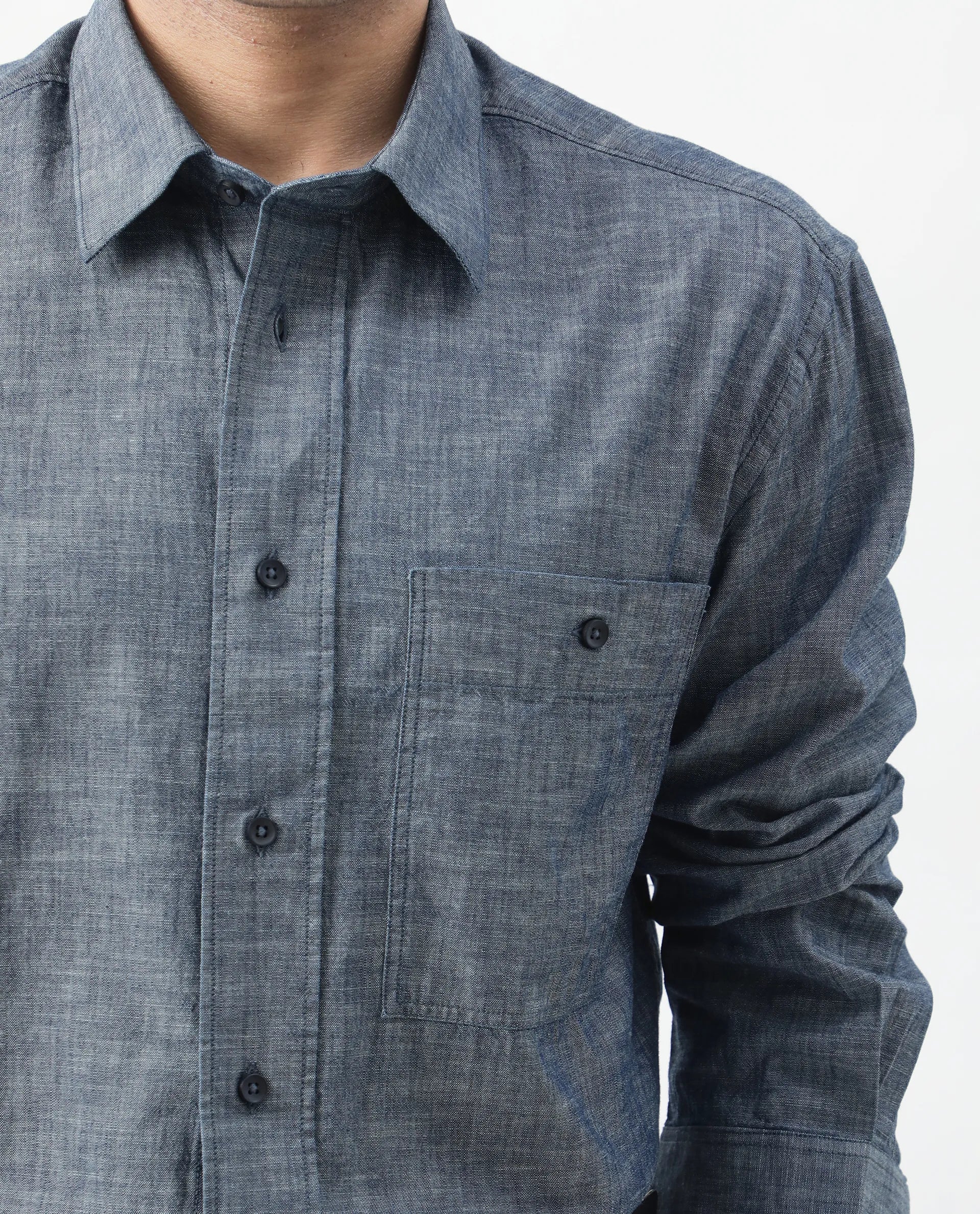 Rare Rabbit Men's Mivo Light Blue Cotton Plain Regular Fit Full Sleeve Collared Shirt