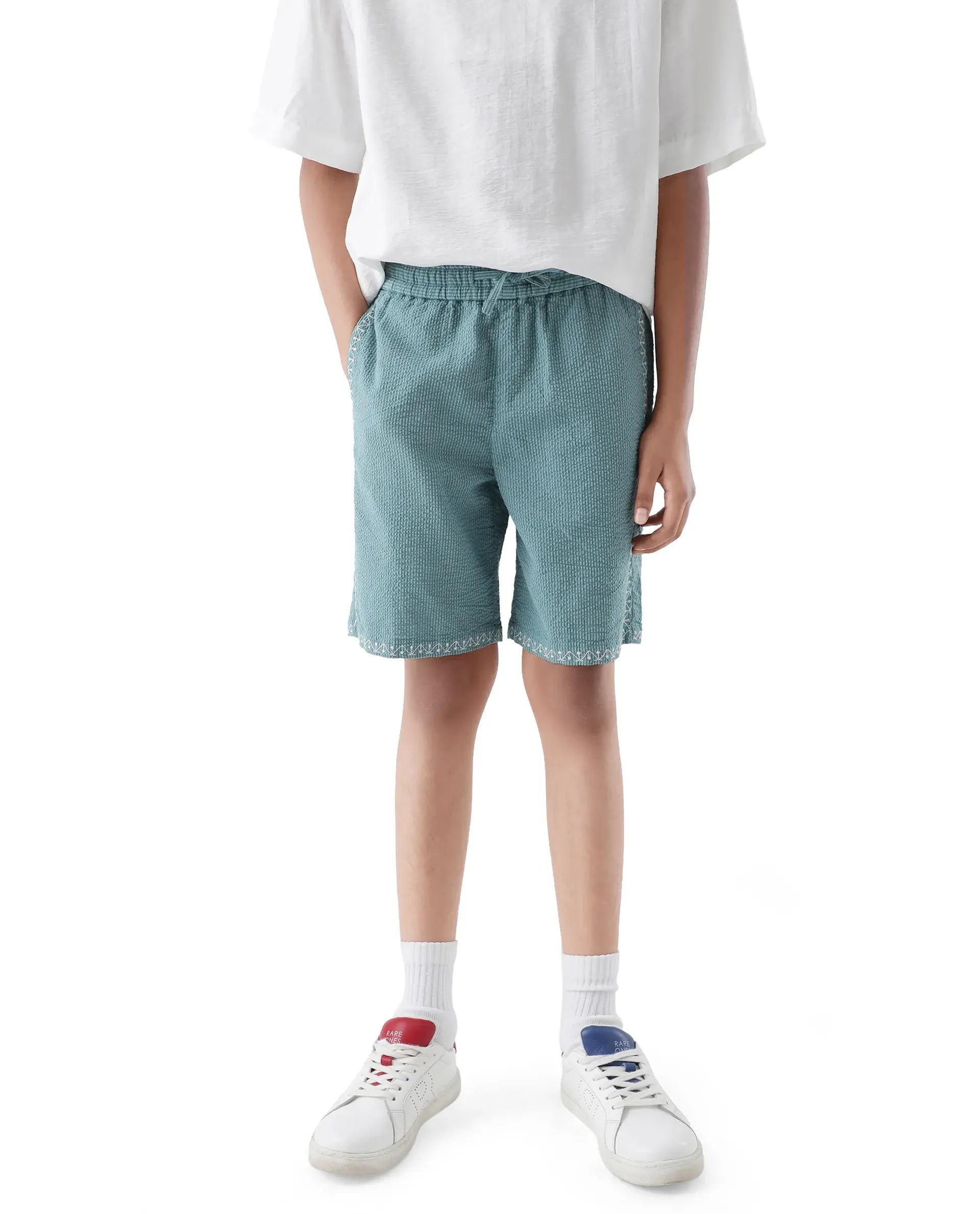 Rare Ones Kids Mixo-B Teal Cotton Fabric Drawstring Closure Regular Fit Shorts