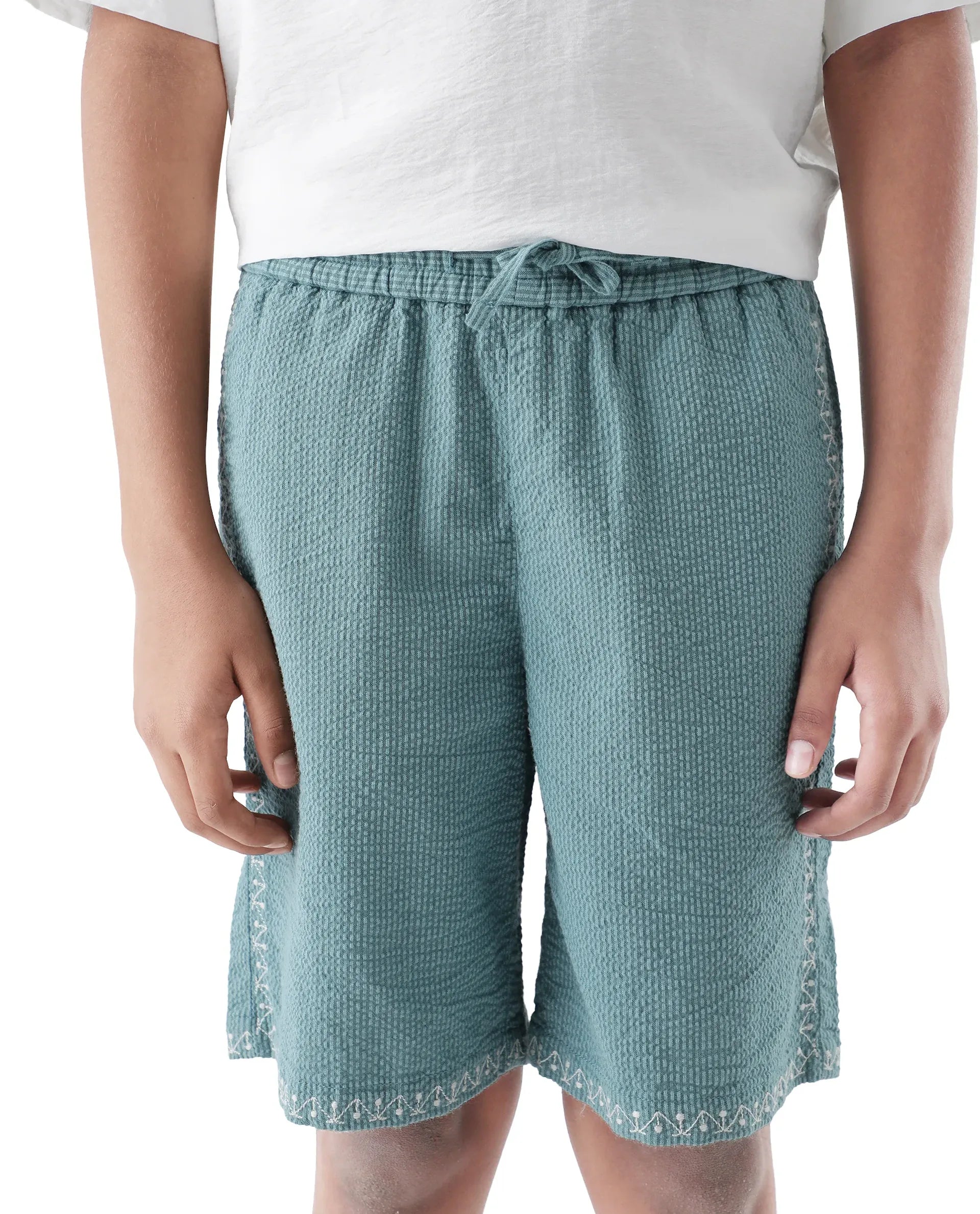 Rare Ones Kids Mixo-B Teal Cotton Fabric Drawstring Closure Regular Fit Shorts