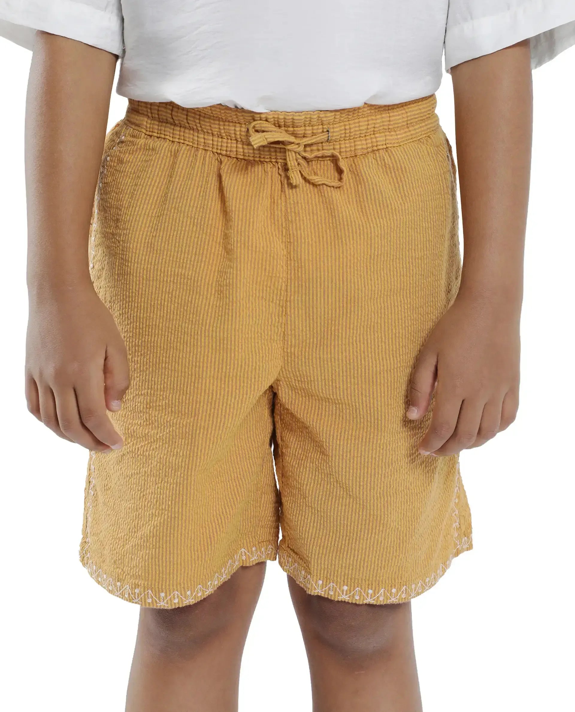 Rare Ones Kids Mixo-B Yellow Cotton Fabric Drawstring Closure Regular Fit Shorts