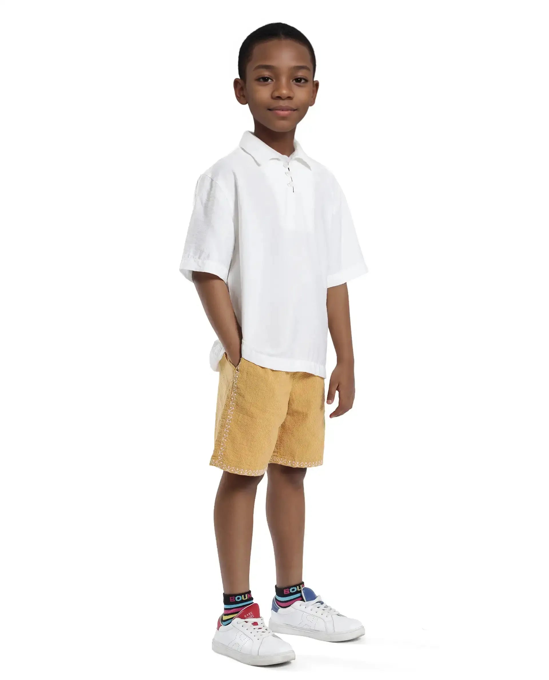 Rare Ones Kids Mixo-B Yellow Cotton Fabric Drawstring Closure Regular Fit Shorts