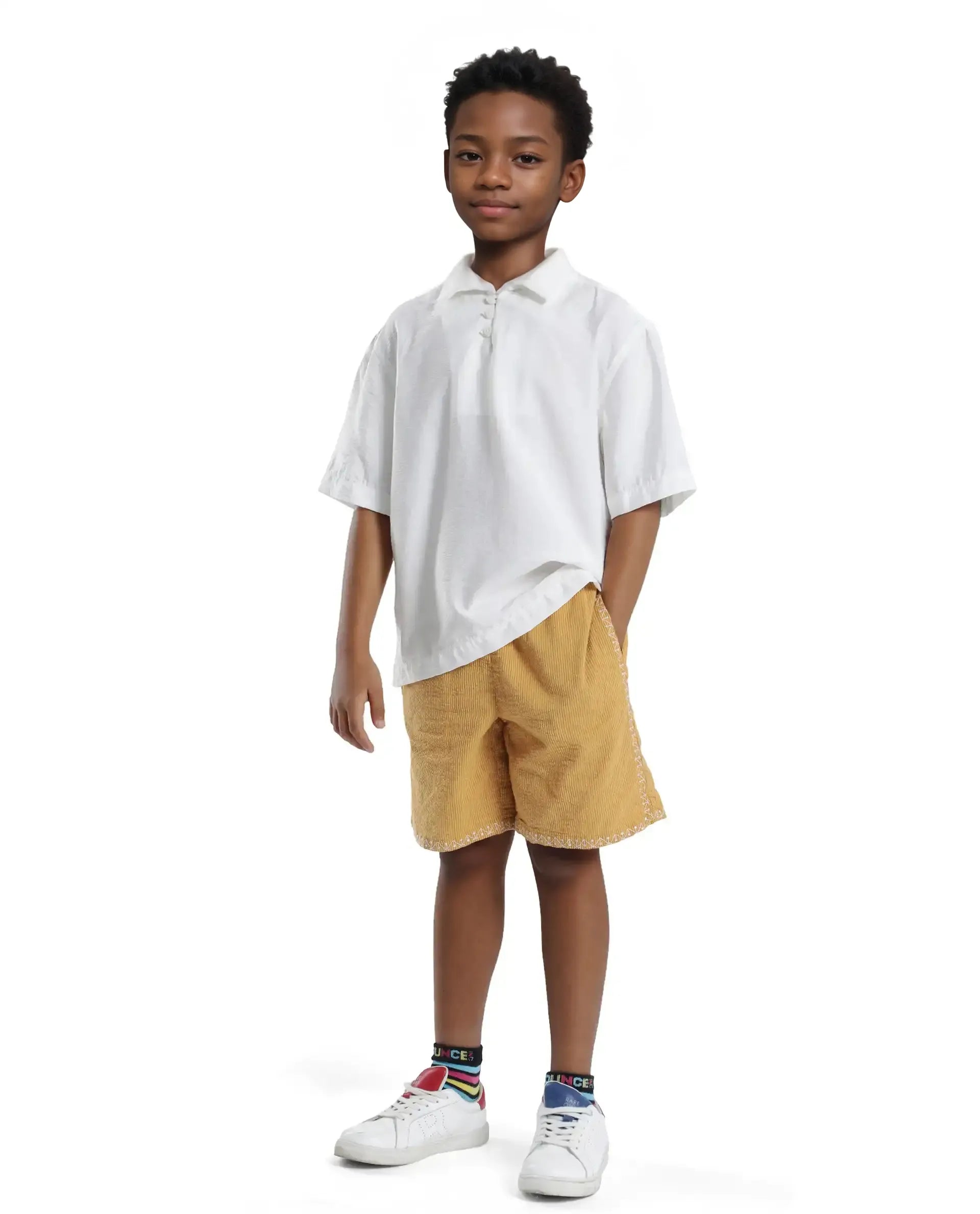 Rare Ones Kids Mixo-B Yellow Cotton Fabric Drawstring Closure Regular Fit Shorts