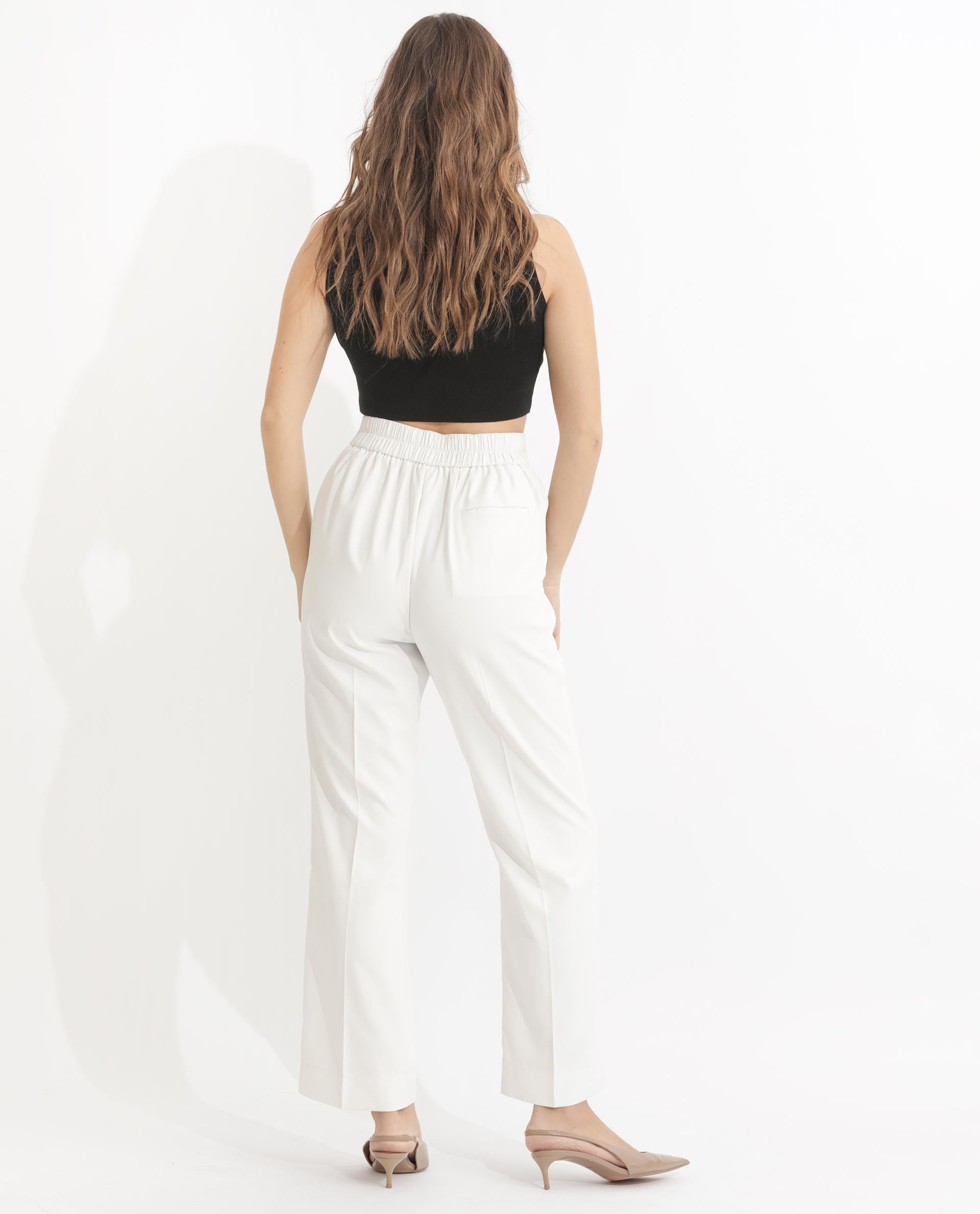 Rareism Women Miza Off White  Tailored Fit High Rise Solid Ankle Length Trousers