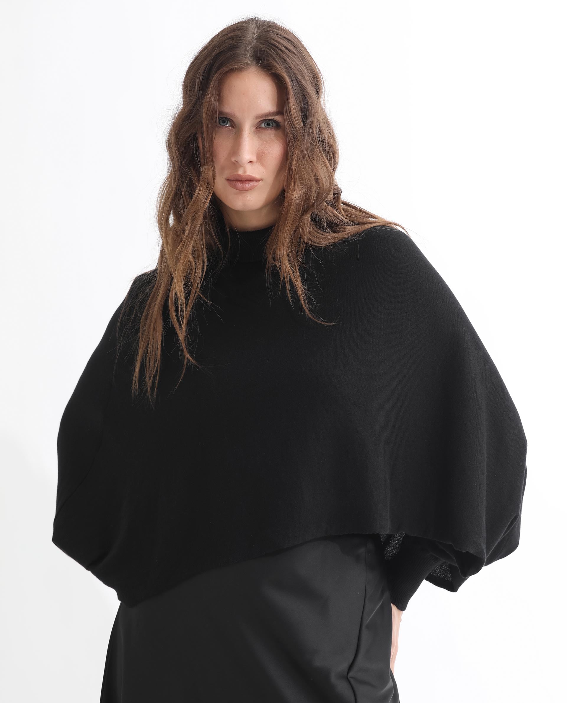 Rareism Women Modem Black Cotton Fabric Full Sleeves Regular Fit Solid High Neck Sweater