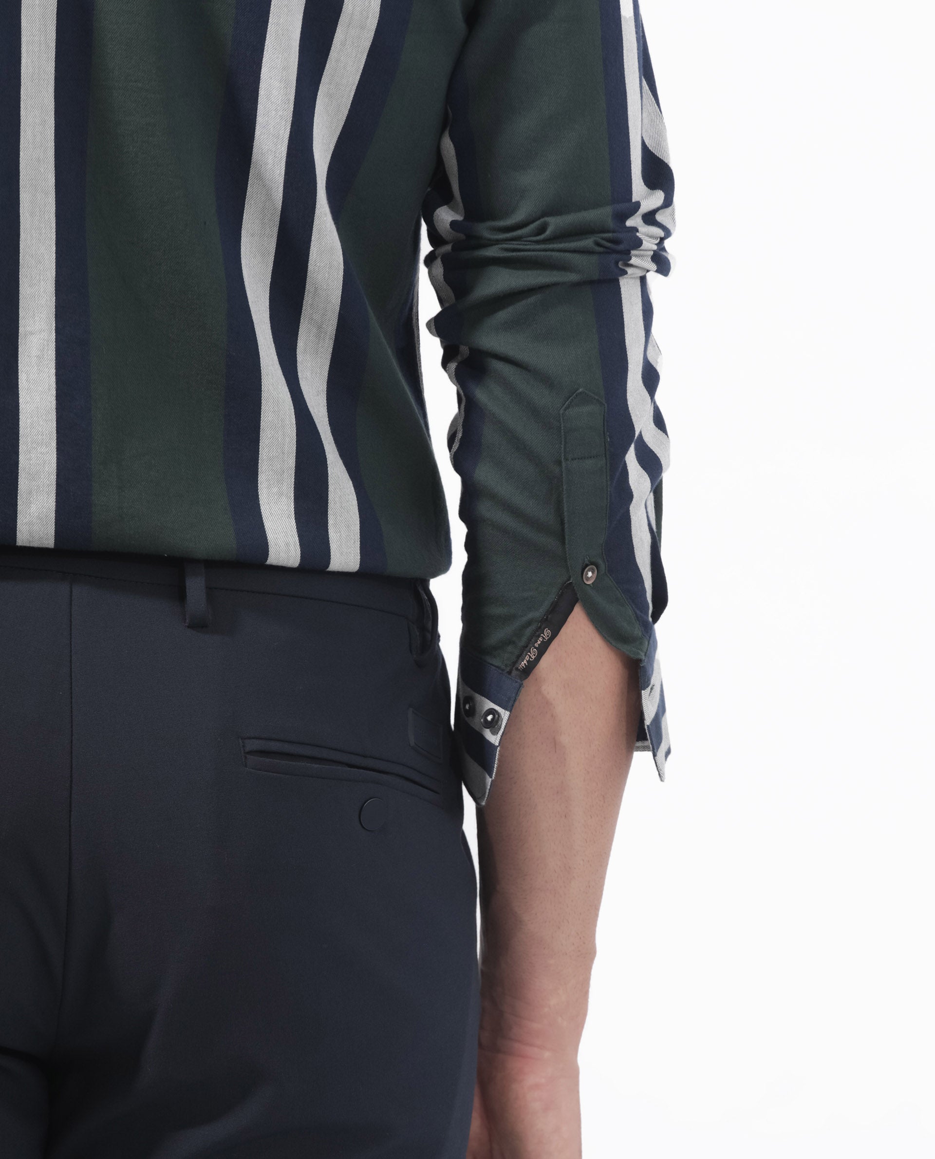 Rare Rabbit Men's Modena Dark Green Cotton Fabric Full Sleeves Striped Print Shirt