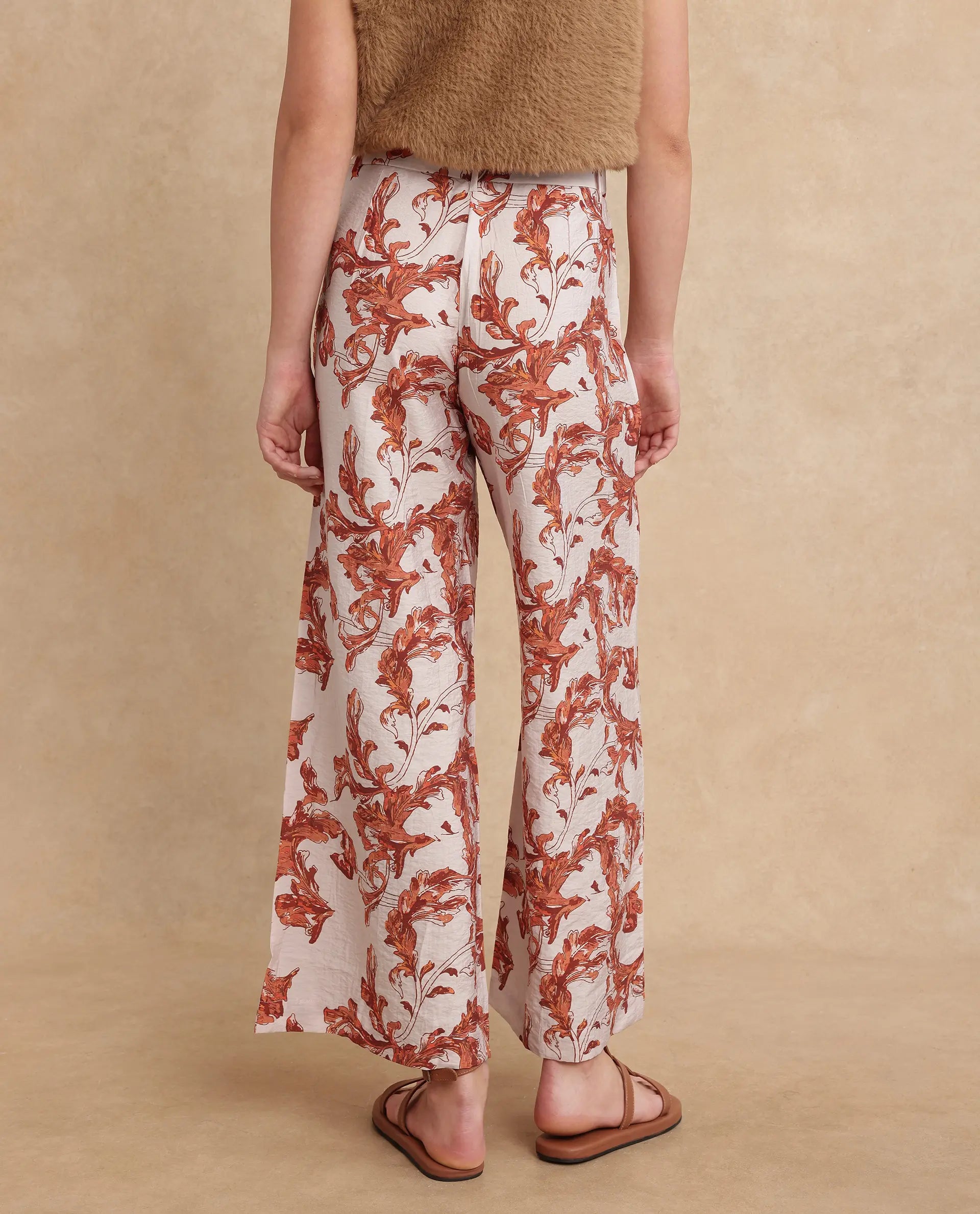 Rareism Women Mogafu Multi Nylon Viscose Fabric Zipper Closure Flared Fit Ankle Length Abstract Print Trouser