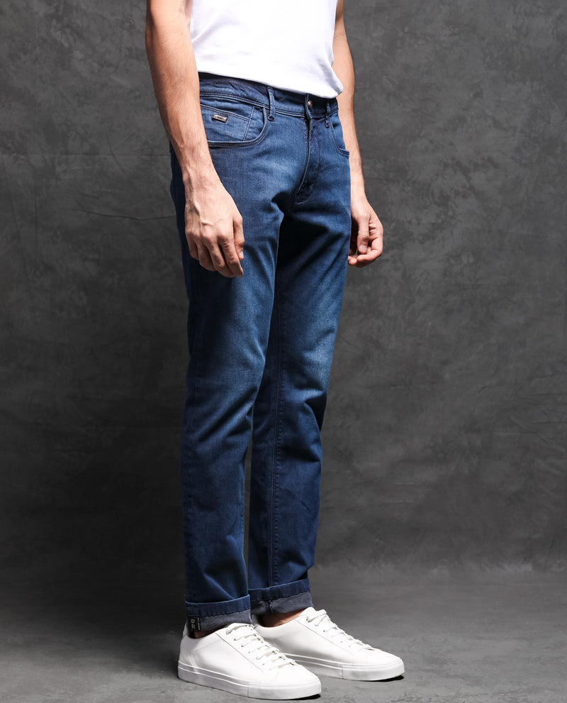 Rare Rabbit Men's Monaco Navy Dark Wash Mid-Rise Slim Fit Jeans