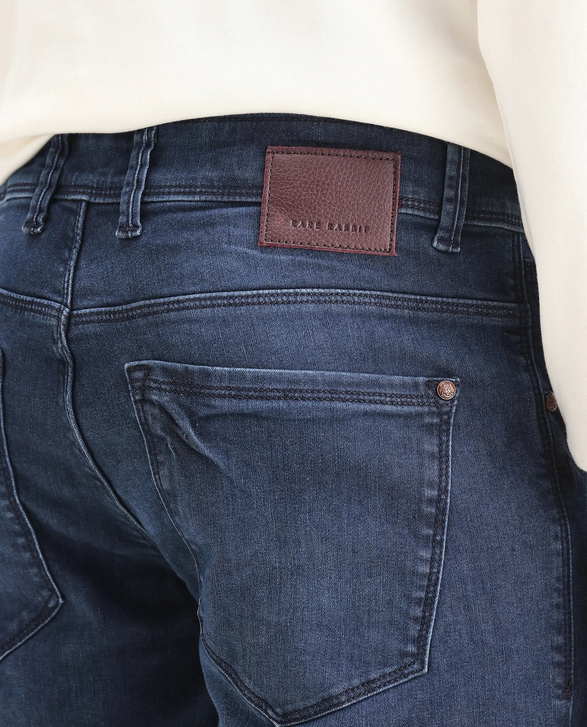 Rare Rabbit Men's Monaco Navy Cotton Plain Hawk Slim Fit Jeans