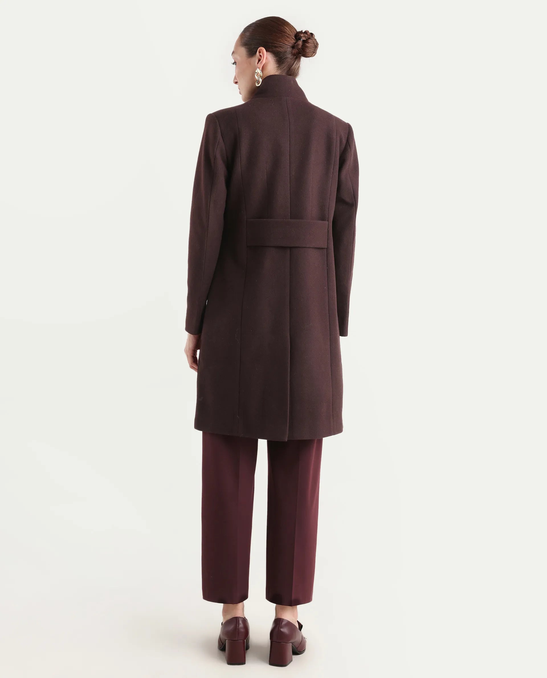 Rareism Women's Monchy Prune Polyester Blend High Neck Regular Fit Coat