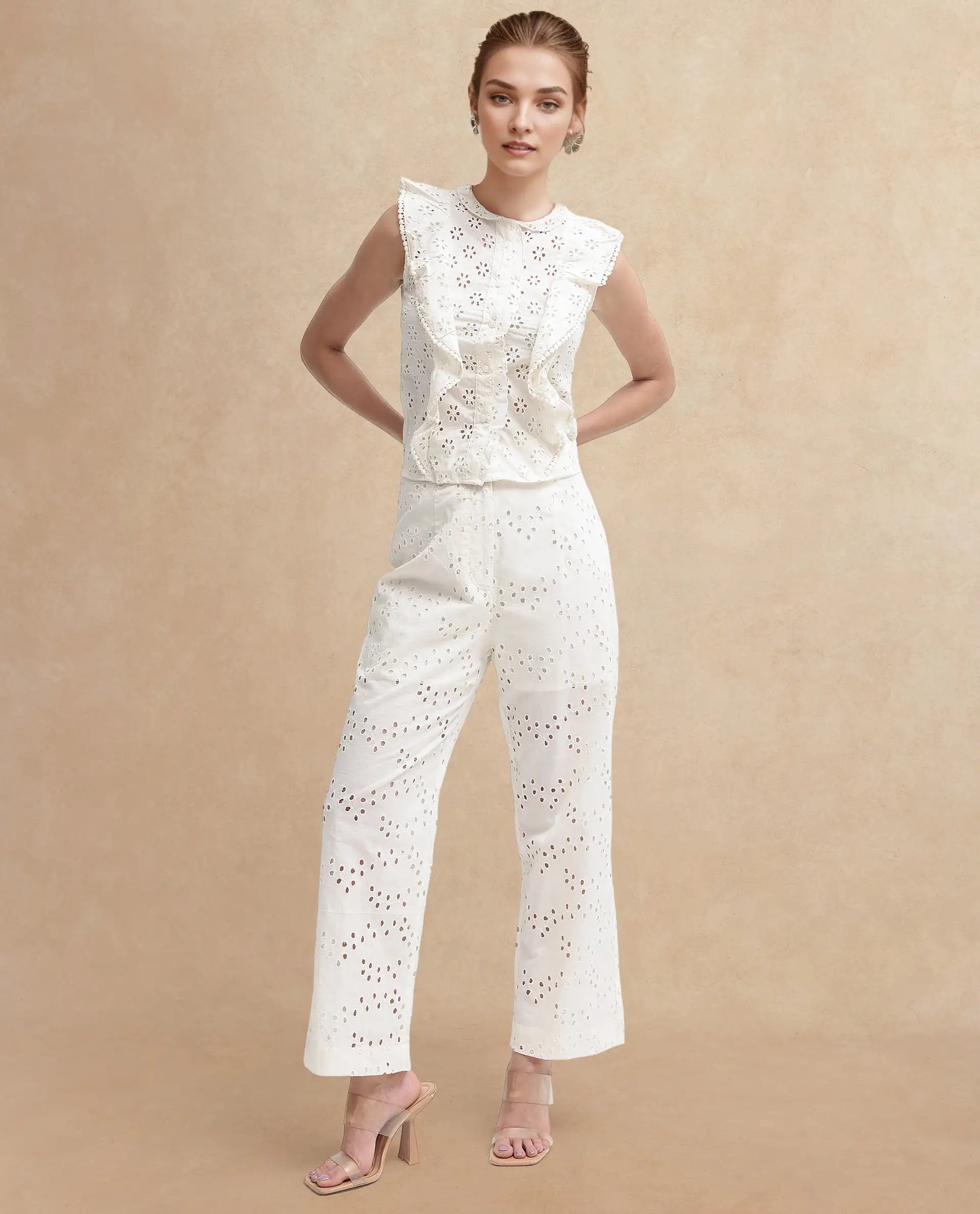 Rareism Women's Montana-T Light Off White Cotton Sweetheart Neck Plain Sleeveless Regular Fit Top