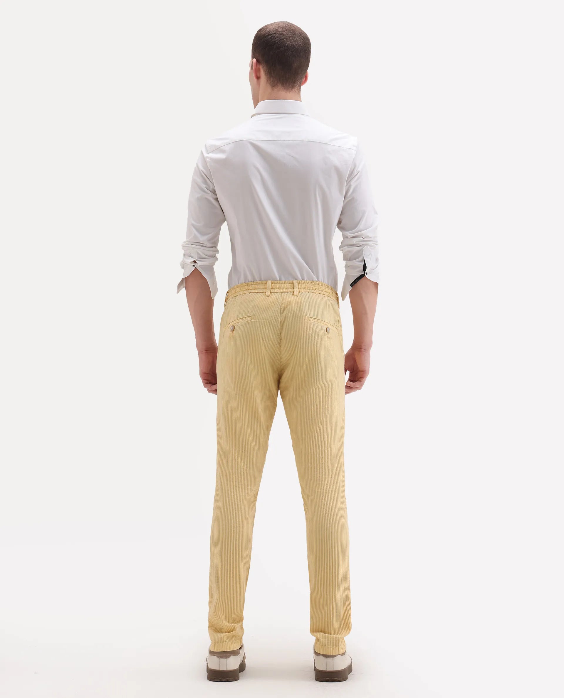 Rare Rabbit Men's Monter Mustard Cotton Striped Print Regular Fit Trouser