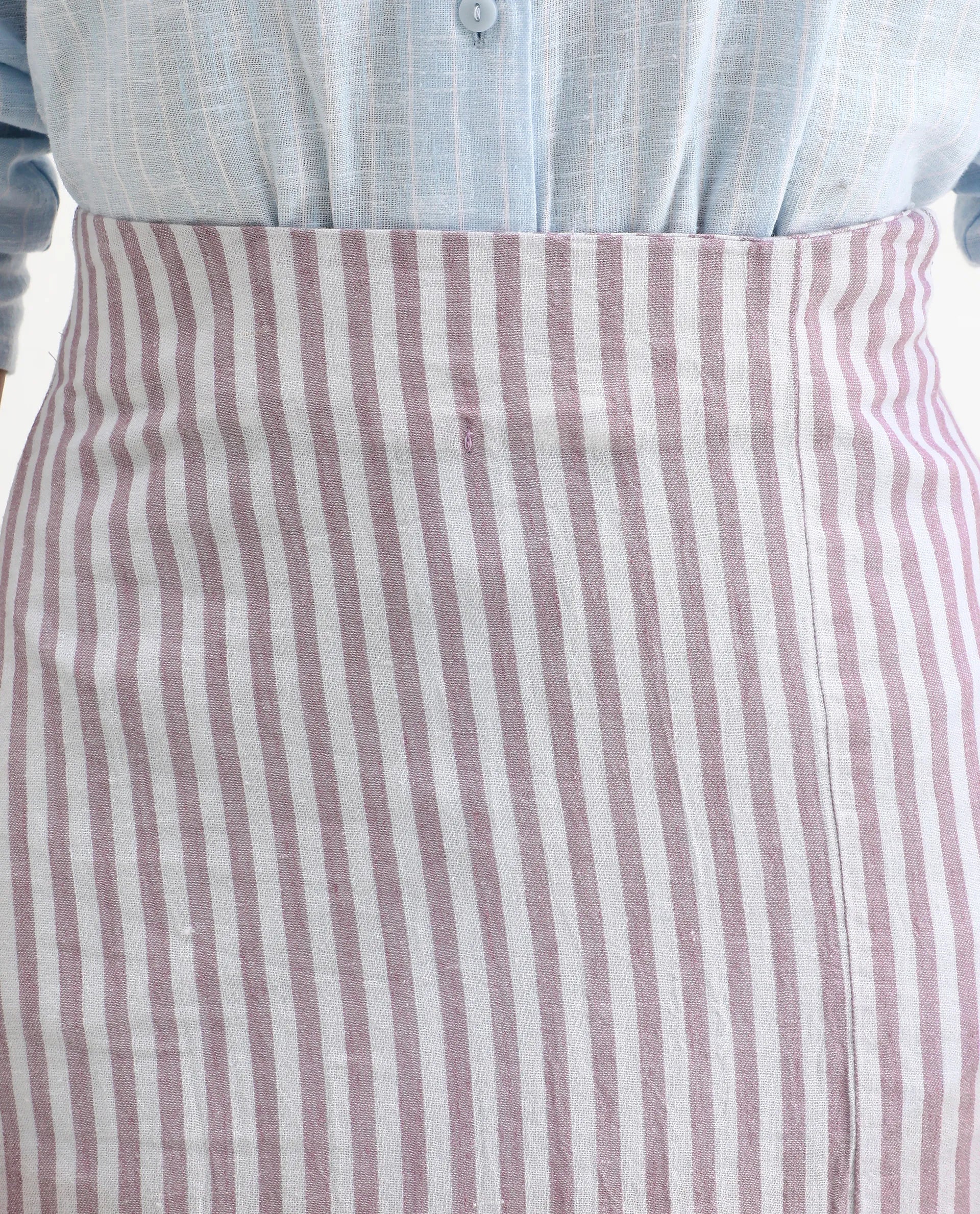 Rareism Women's Moonly Lilac Linen Striped Midi Slim Fit Skirt