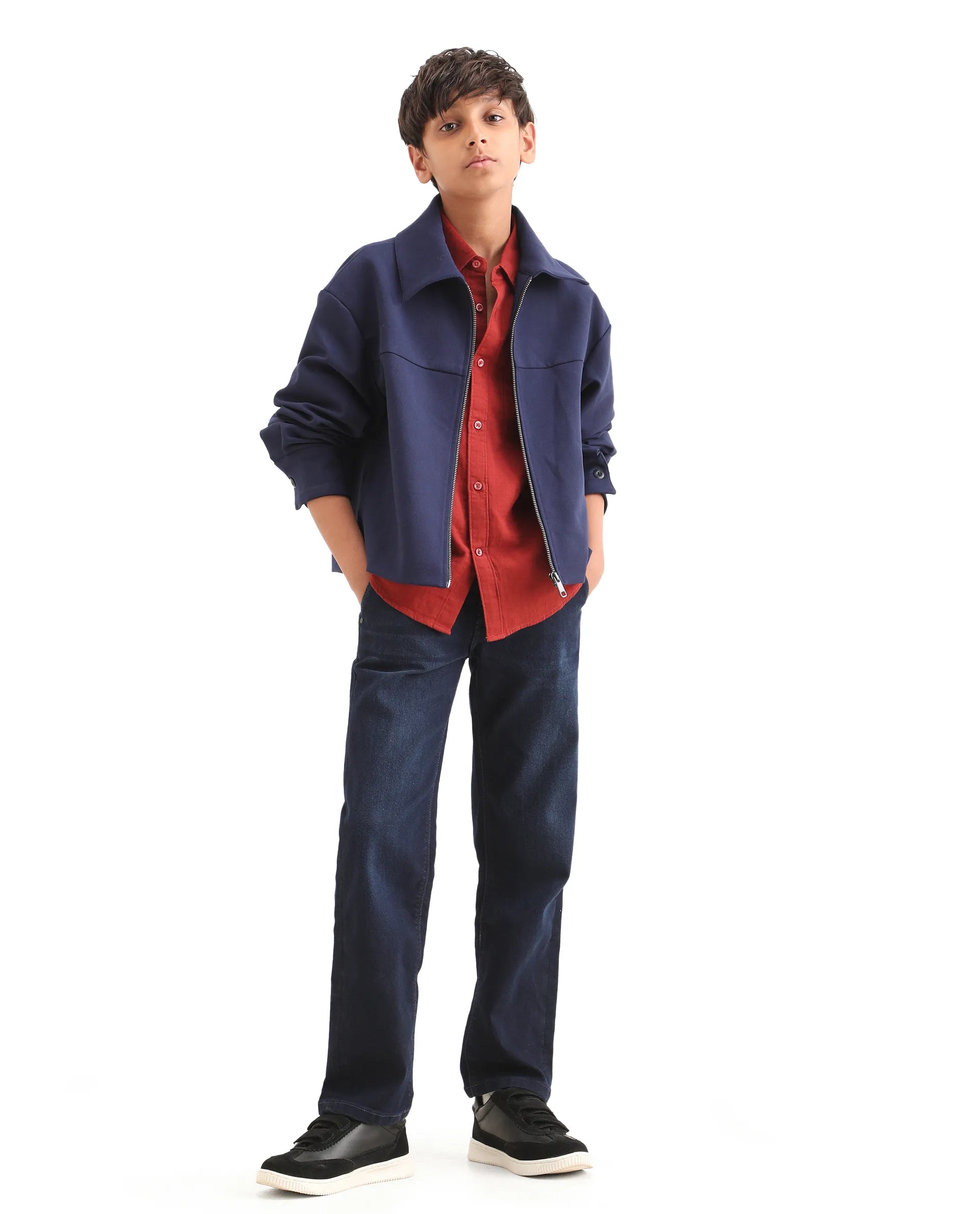 Rare Ones Kids Morg Blue Cotton Blend Button And Zipper Closure Plain Regular Fit Jeans
