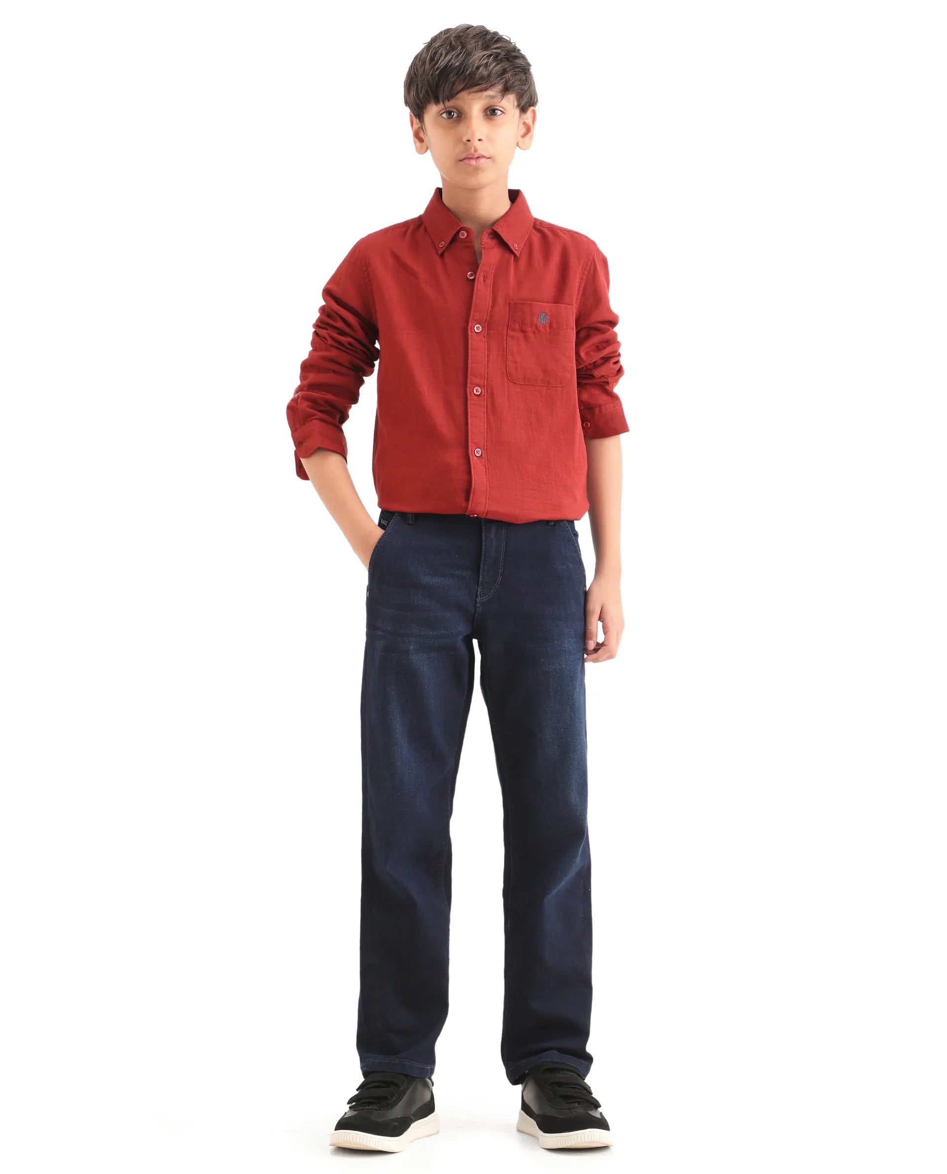 Rare Ones Kids Morg Blue Cotton Blend Button And Zipper Closure Plain Regular Fit Jeans