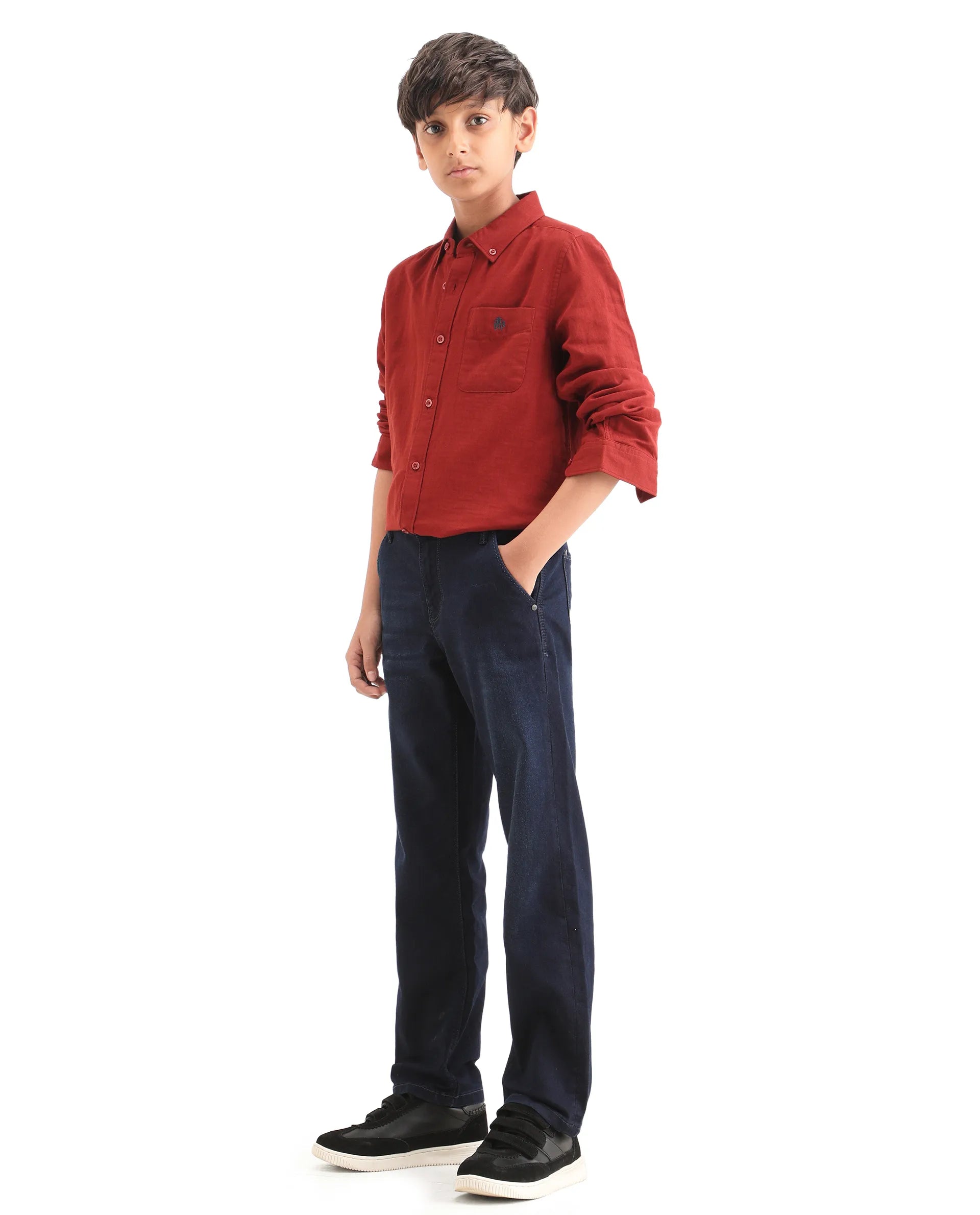 Rare Ones Kids Morg Blue Cotton Blend Button And Zipper Closure Plain Regular Fit Jeans