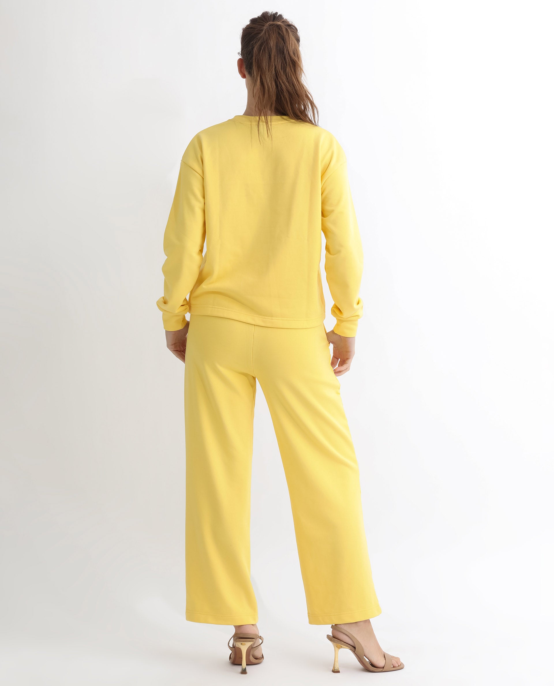 Rareism Women Morin Yellow Poly Cotton Fabric Full Sleeves Crew Neck Cuffed Sleeve Regular Fit Graphic Print Sweatshirt