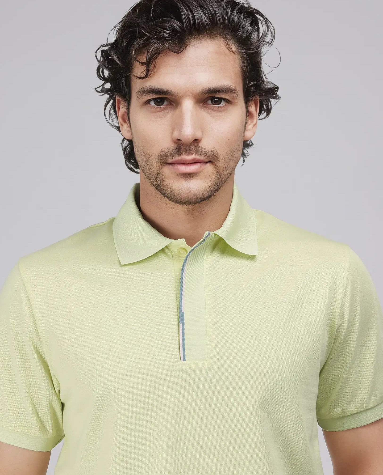 Rare Rabbit Men's Mor Light Yellow Cotton Blend Fabric Half Sleeve Spread Collar Regular Fit Plain Polo