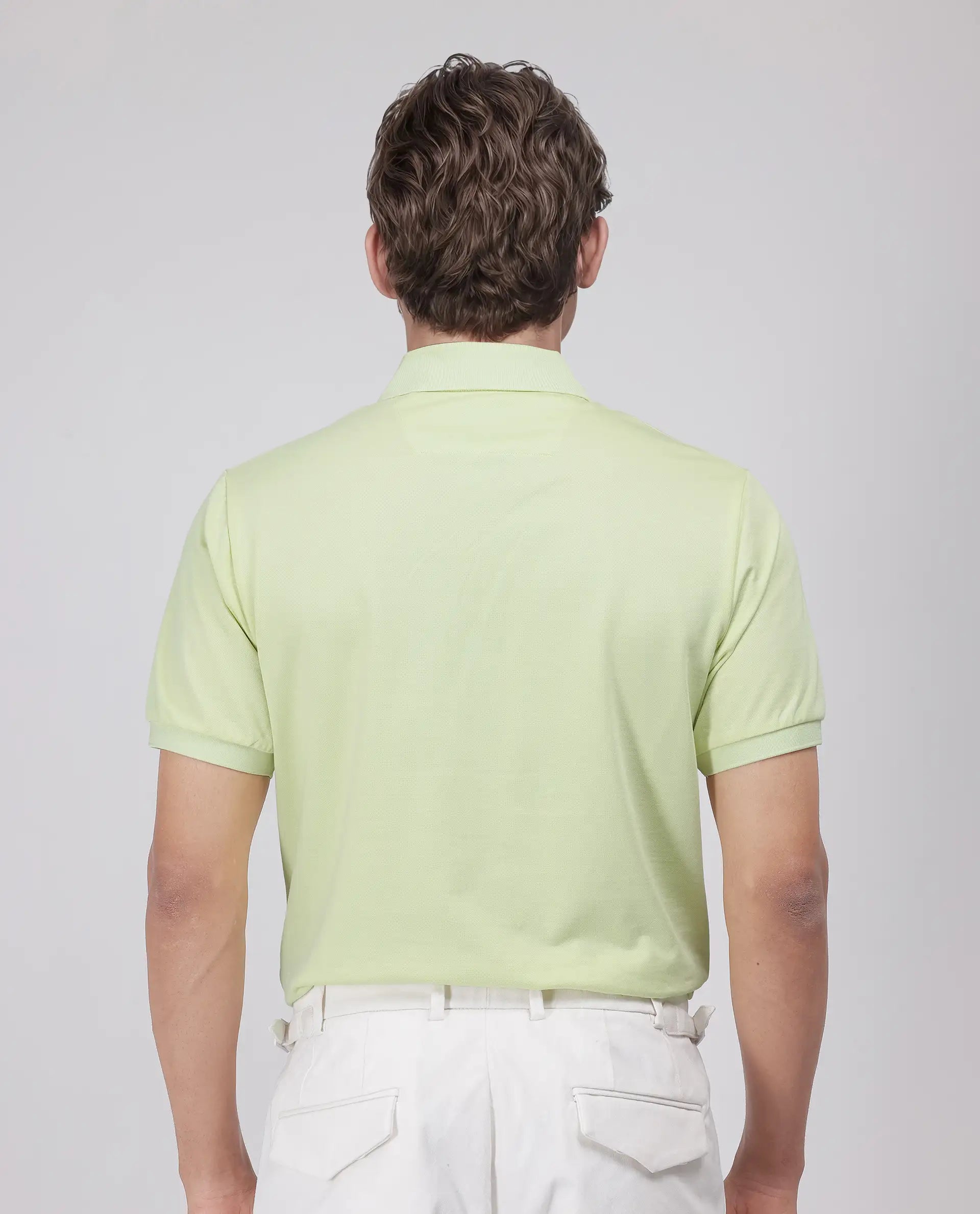 Rare Rabbit Men's Mor Light Yellow Cotton Blend Fabric Half Sleeve Spread Collar Regular Fit Plain Polo