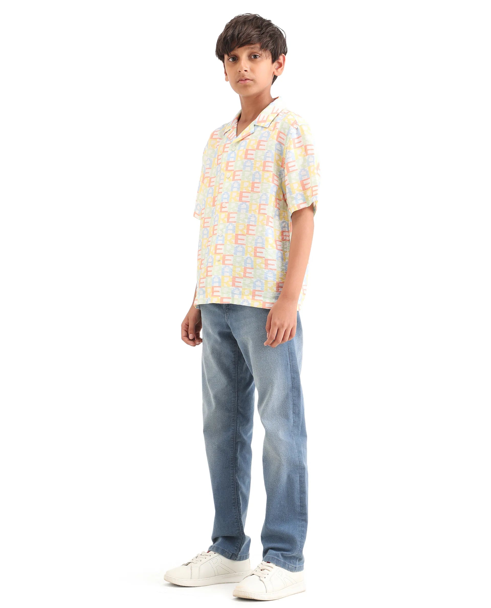 Rare Ones Kids Morg Light Blue Cotton Blend Button And Zipper Closure Plain Regular Fit Jeans