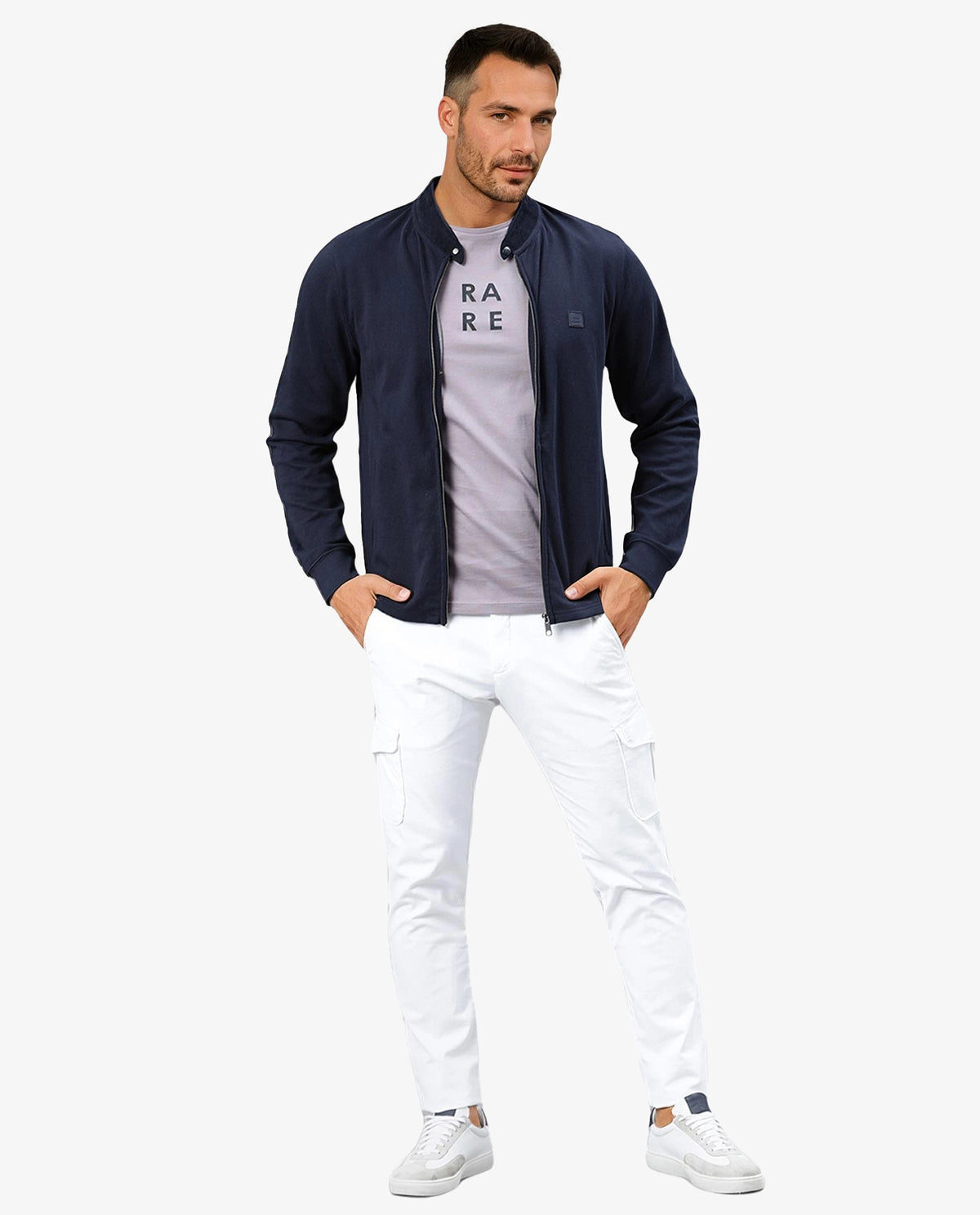 Rare Rabbit Men's Morris Navy Plain Cotton Knit Jacket