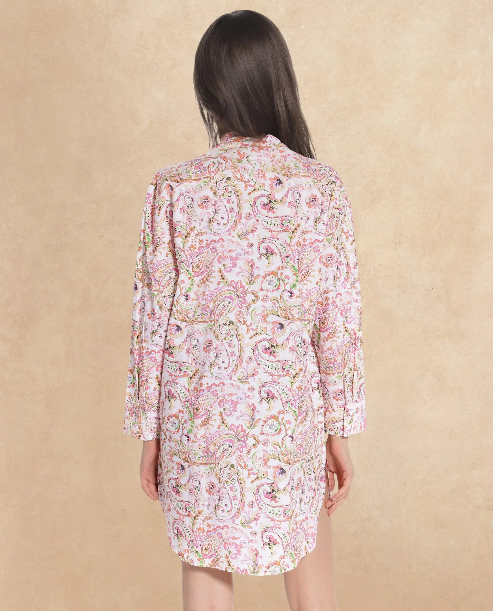 Rareism Women Morr Light Multi Cuffed Sleeve Collared Neck Button Closure Relaxed Fit Mini Paisley Print Dress