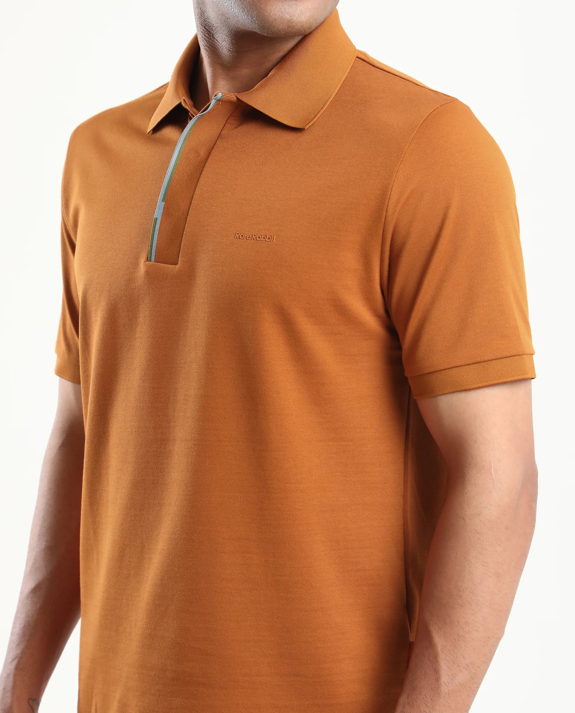 Rare Rabbit Men's Mor Rust Cotton Blend Plain Regular Fit Half Sleeve Polo