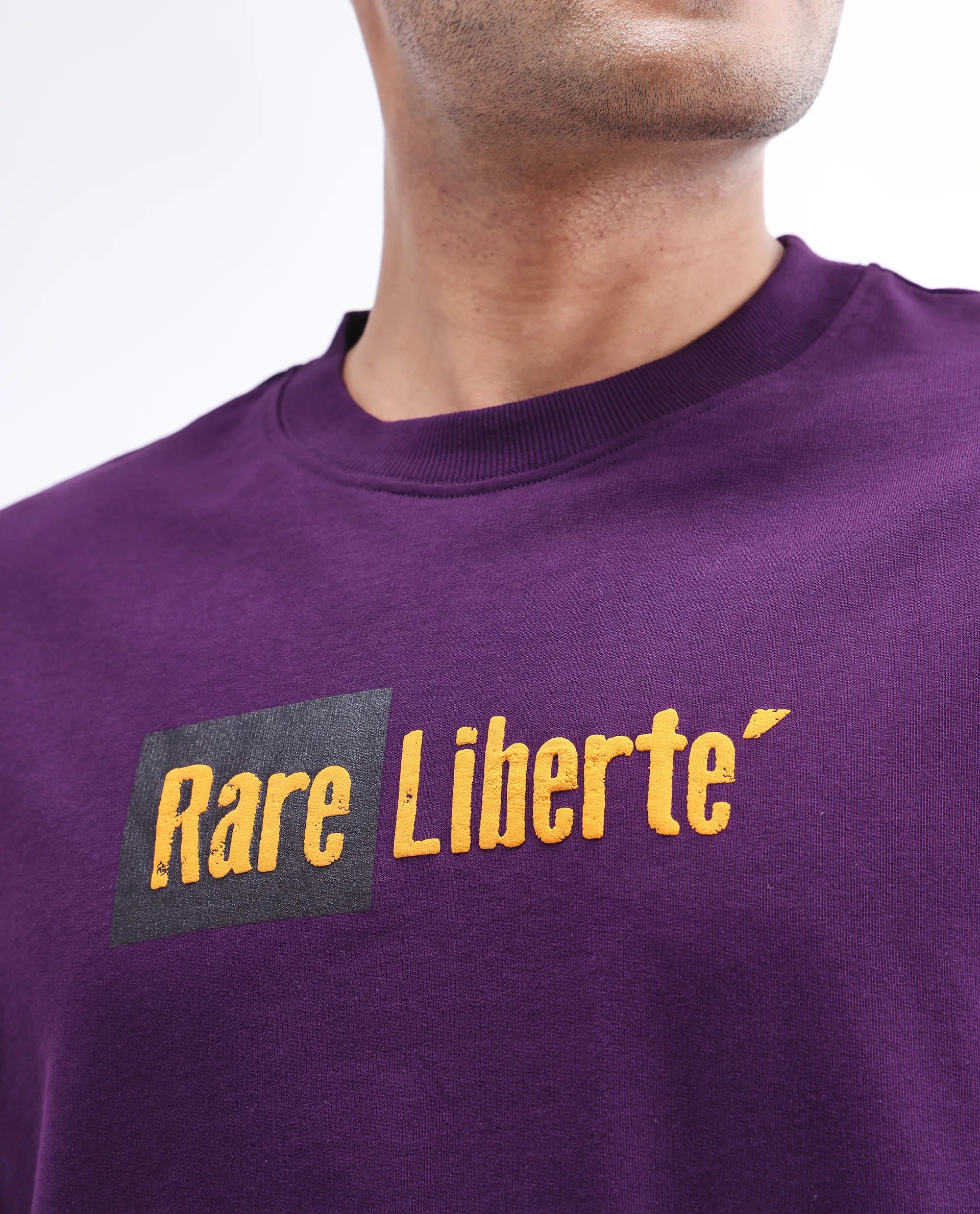 Rare Rabbit Men's Moshe Purple Cotton Graphic Print Oversized Fit Half Sleeve Crew Neck T-Shirt