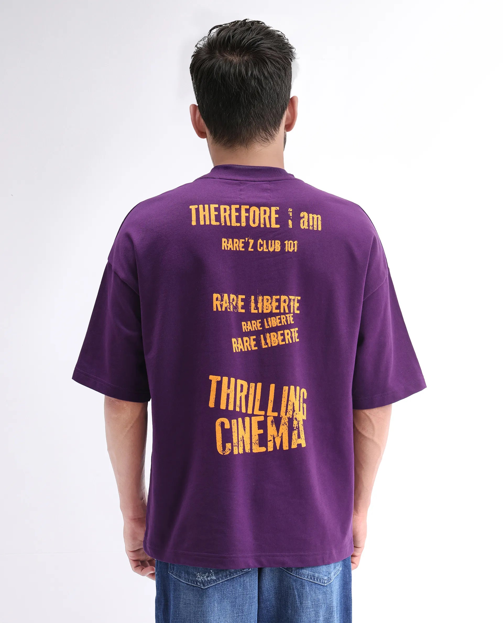 Rare Rabbit Men's Moshe Purple Cotton Graphic Print Oversized Fit Half Sleeve Crew Neck T-Shirt