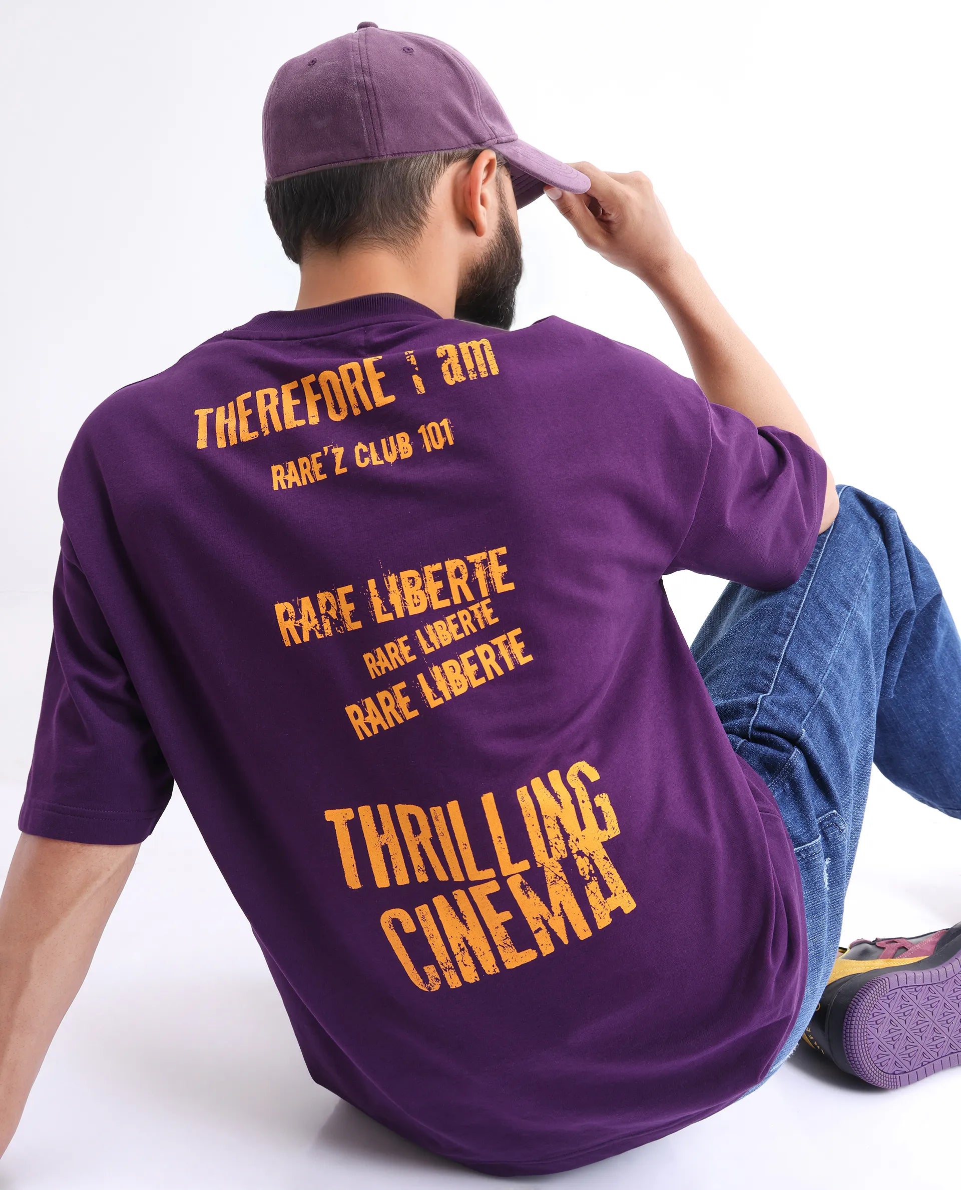 Rare Rabbit Men's Moshe Purple Cotton Graphic Print Oversized Fit Half Sleeve Crew Neck T-Shirt