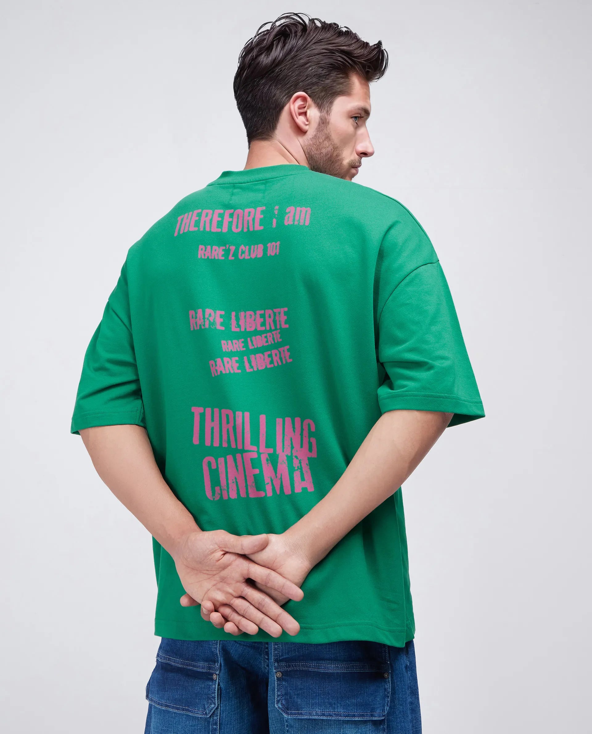 Rare Rabbit Men Moshe Green Cotton Fabric Short Sleeve Slip-On Oversized Fit Printed T-Shirt