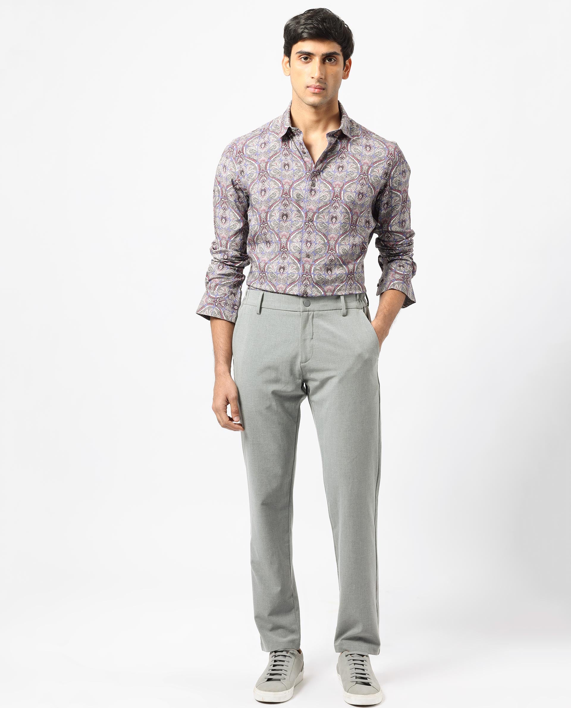 Rare Rabbit Men's Mosaic Purple Cotton Fabric Paisley Print Full Sleeves Shirt