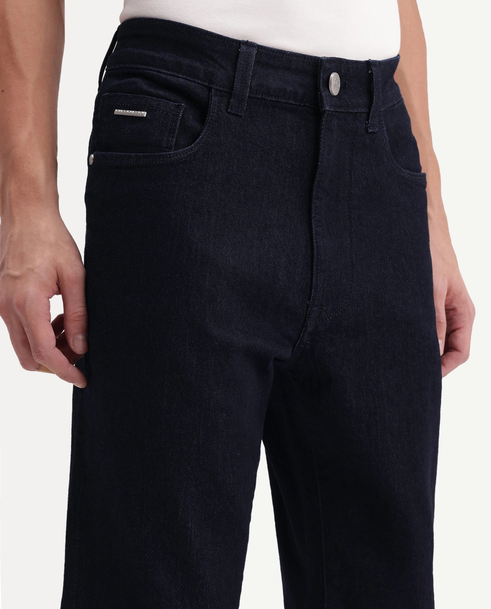 Rare Rabbit Men's Mott Dark Navy Cotton Blend Morris Regular Plain Jeans