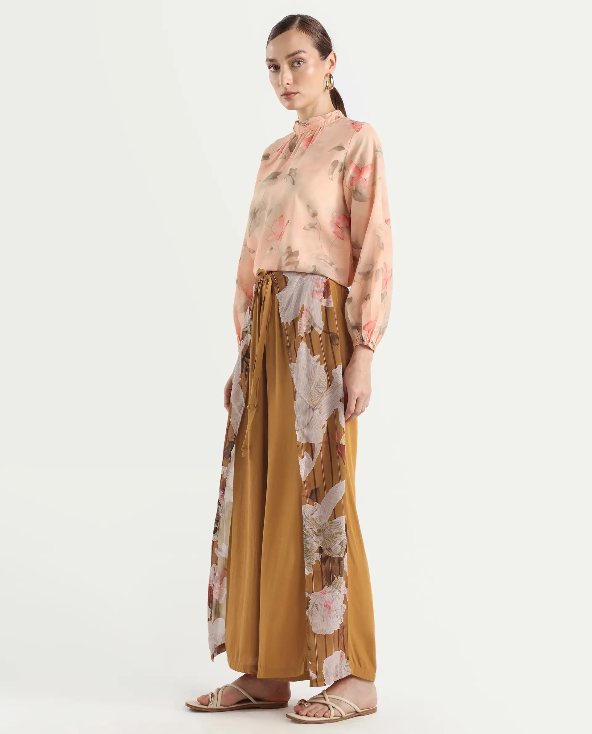 Rareism Women's Mouza Multi Viscose Blend Floral Print Ankle Length Wide Trouser