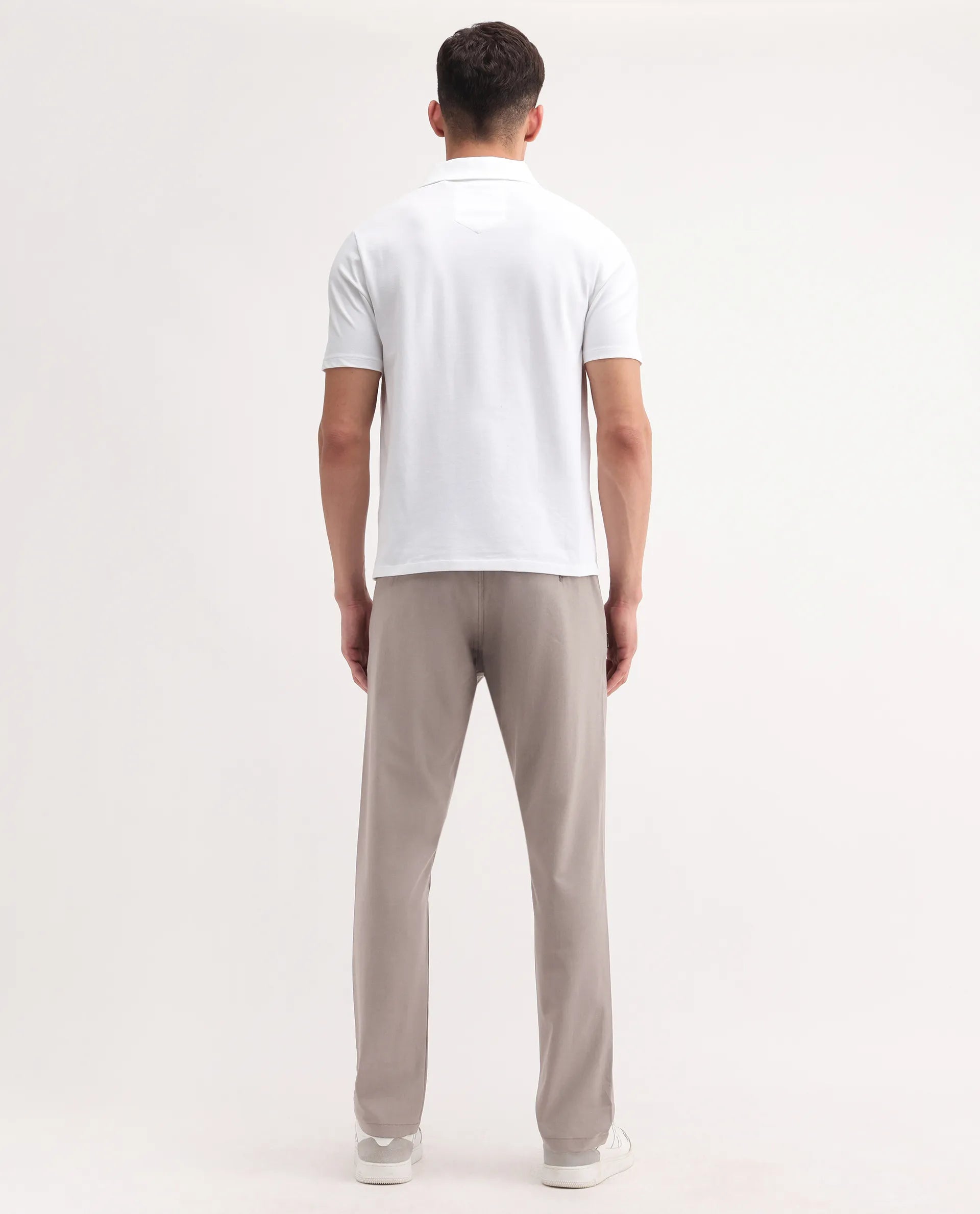 Rare Rabbit Men's Move-25 Beige Polyester Blend Plain Regular Fit Trouser