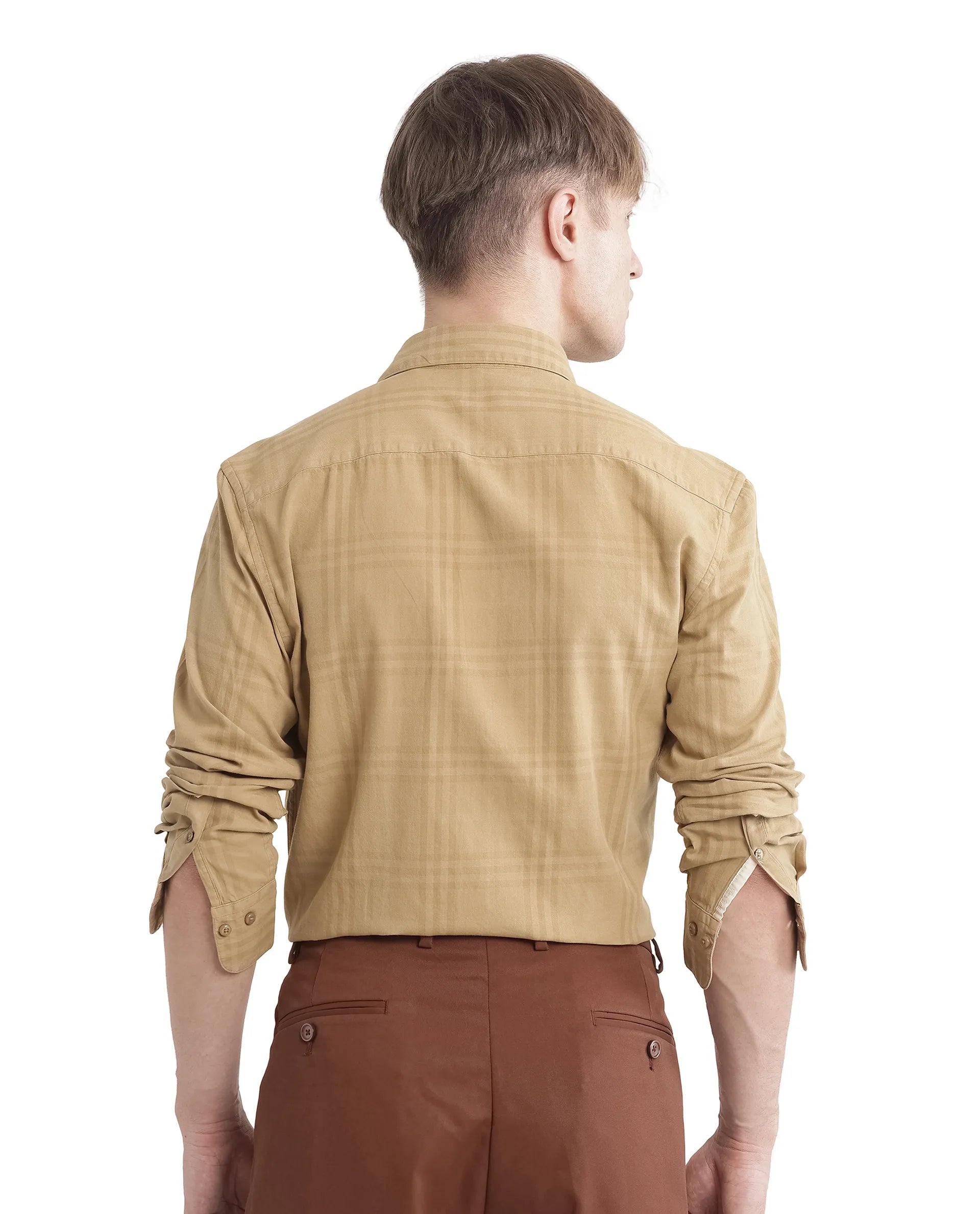 Rare Rabbit Men Mucia Beige Cotton Fabric Regular Collar Full Sleeve Regular Fit Plaid Check Shirt