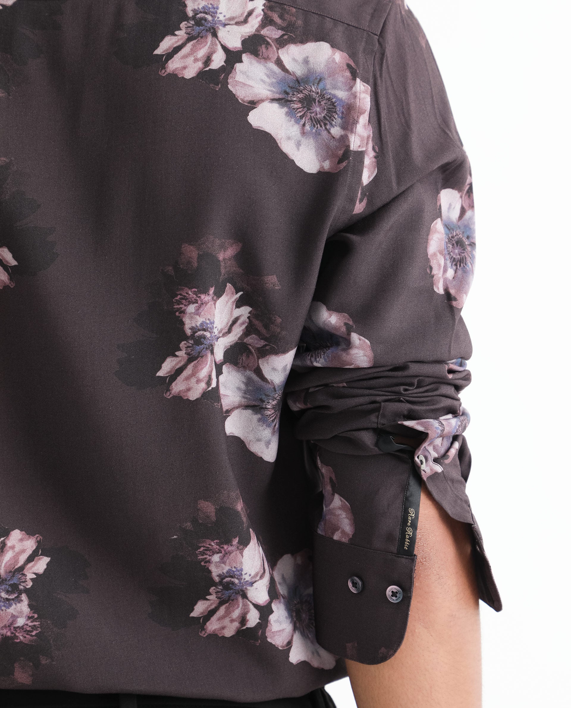 Rare Rabbit Men's Muds Brown Viscose Fabric Floral Print Full Sleeves Shirt