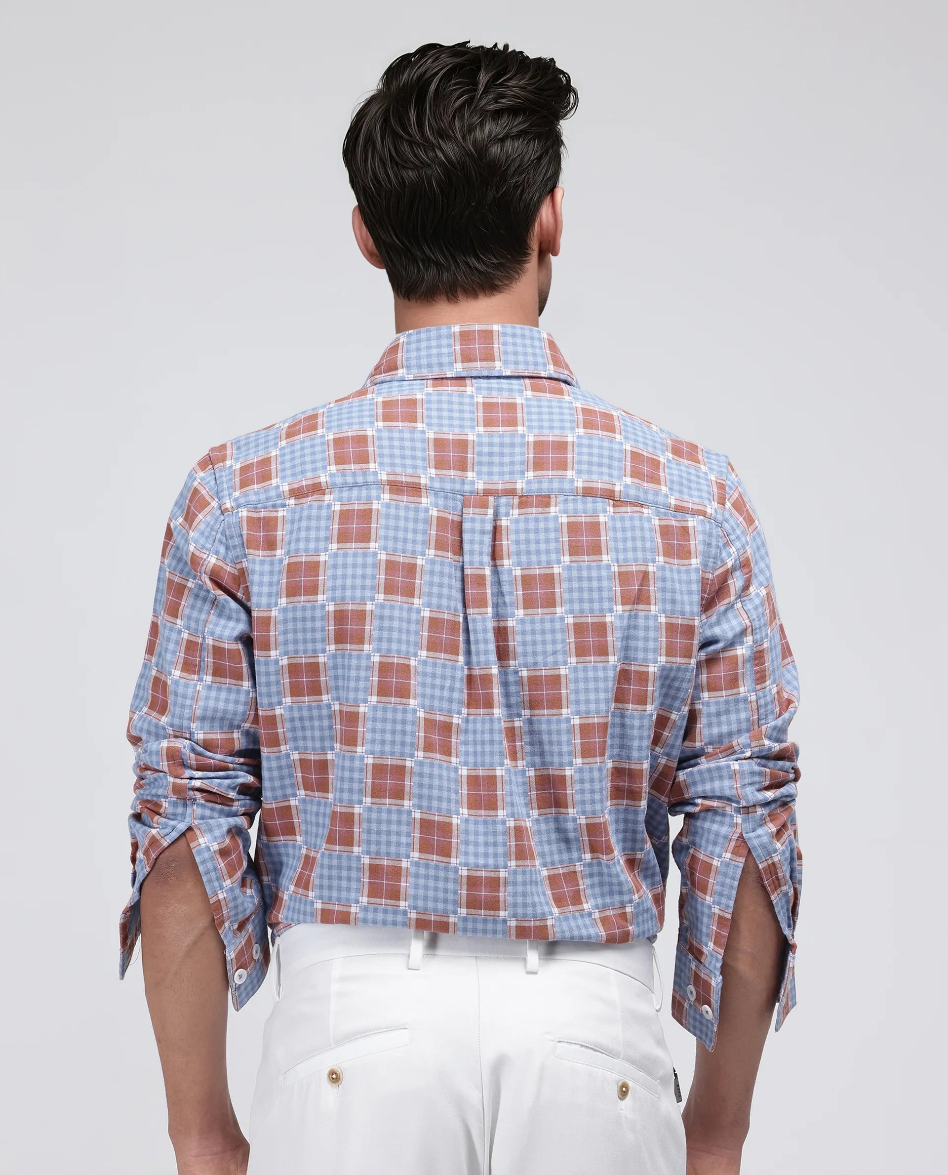 Rare Rabbit Men's Murcia Blue Cotton Fabric Full Sleeve Spread Collar Button Closure Checked Shirt